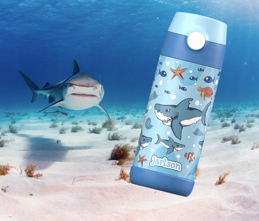 Bidon dla dzieci butelka kubek termiczny ze słomką Rekiny Kolor niebieski