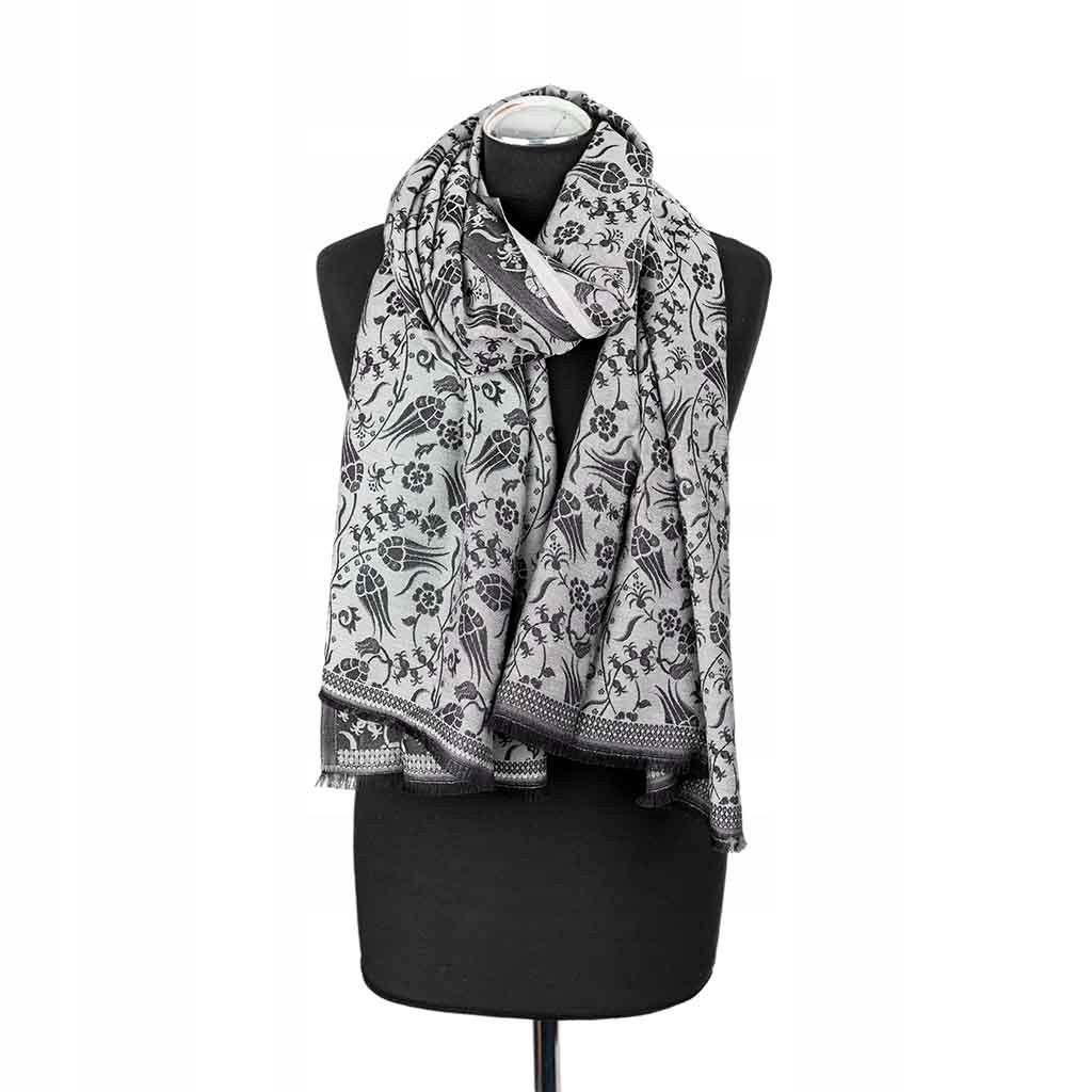 SZAL SZALIK DAMSKI, ŚWIETNIE SIĘ UKŁADA, ORIENTALNE OPOWIEŚCI NA SZARYM TLE