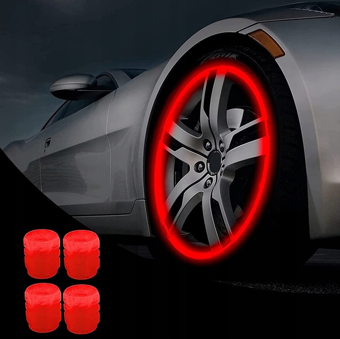 4 x NAKRĘTKI ŚWIECĄCE FLUORESCENCYJNE NA WENTYL KOŁO SAMOCHODOWY AUTO ROWER Kod producenta ŚWIECĄCE NAKRĘTKI FLUO CZERWONE