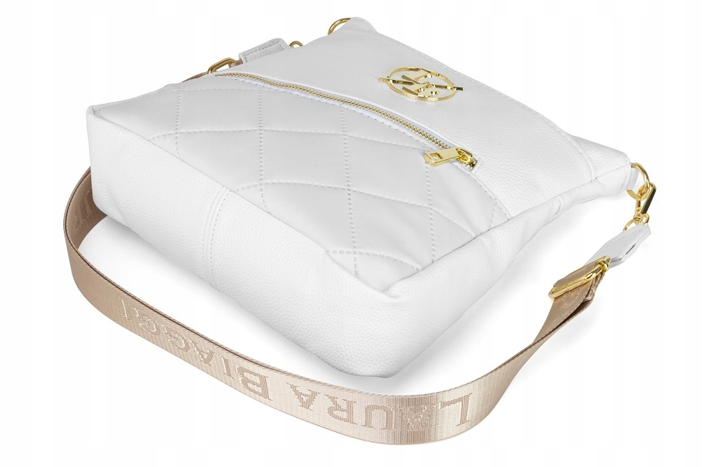 TOREBKA LISTONOSZKA WOREK LAURA BIAGGI NA RAMIĘ A5 BEŻOWA Z PASKIEM LOGO Płeć kobieta