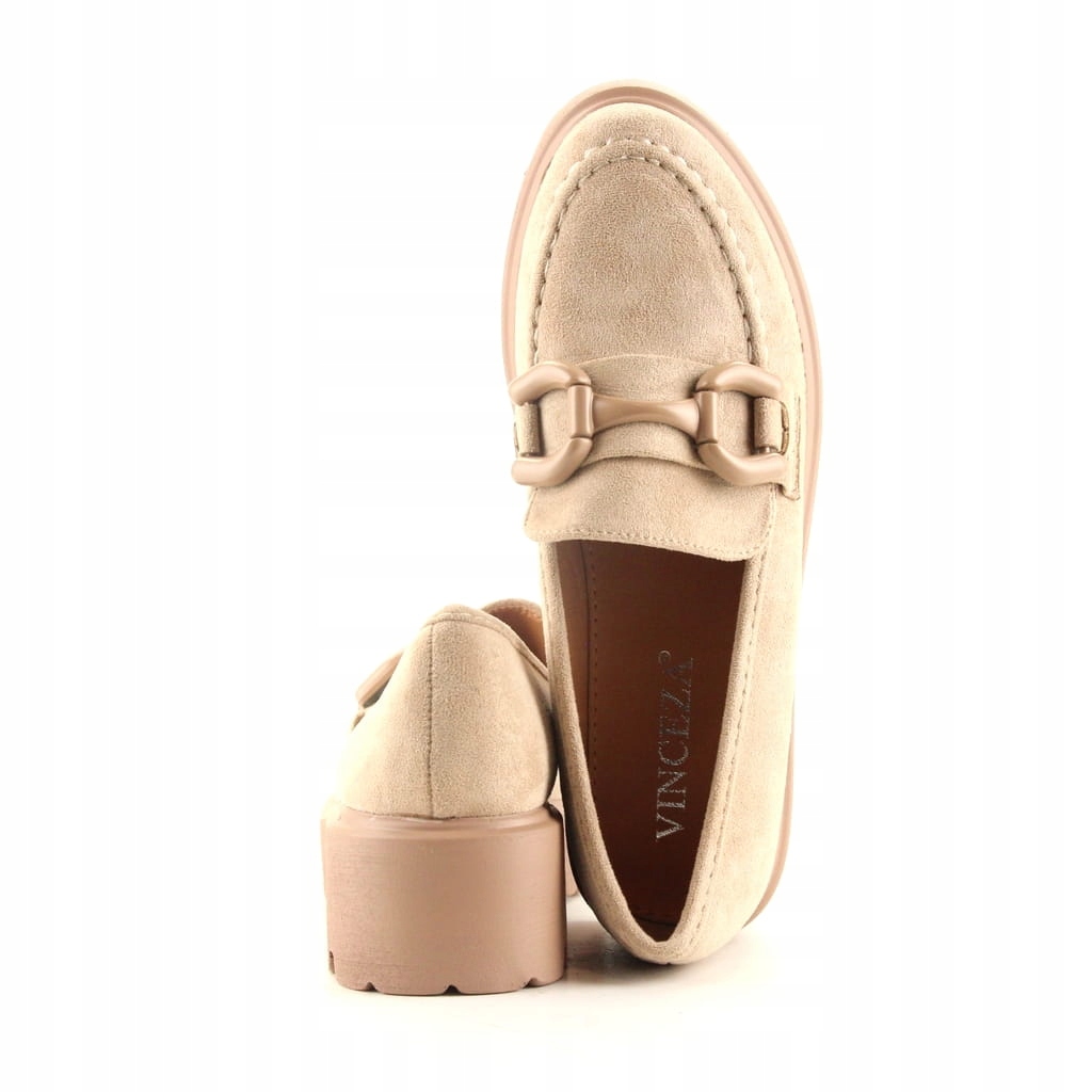DAMSKIE MOKASYNY NA GRUBEJ PODESZWIE 16375 BEŻOWE 41 Marka VINCEZA