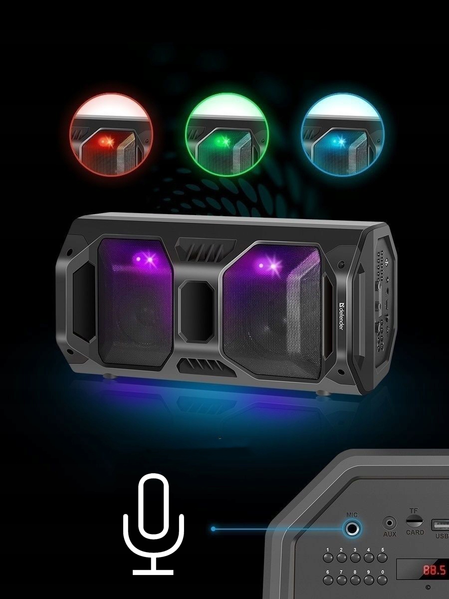 GŁOŚNIK DEFENDER RAGE BLUETOOTH 50W LED/BT/FM/USB/MIC/TWS — 14