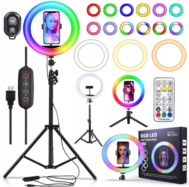 LAMPA do SELFIE PIERŚCIENIOWA DUŻA STATYW RGB LED 120W Z PILOTEM RING LIGHT Model LNZ-101412