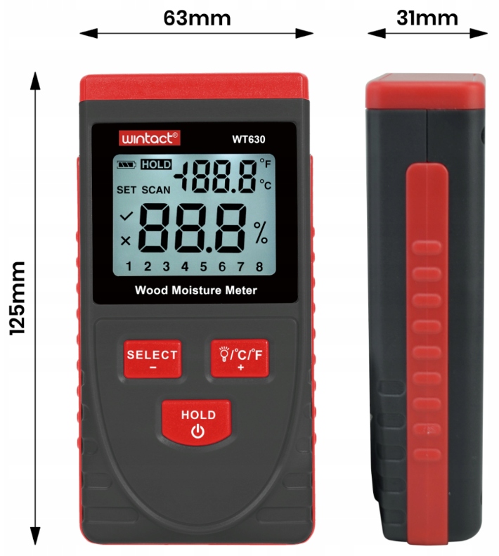 WILGOTNOŚCIOMIERZ BEZINWAZYJNY MIERNIK DO DREWNA Certyfikat CE