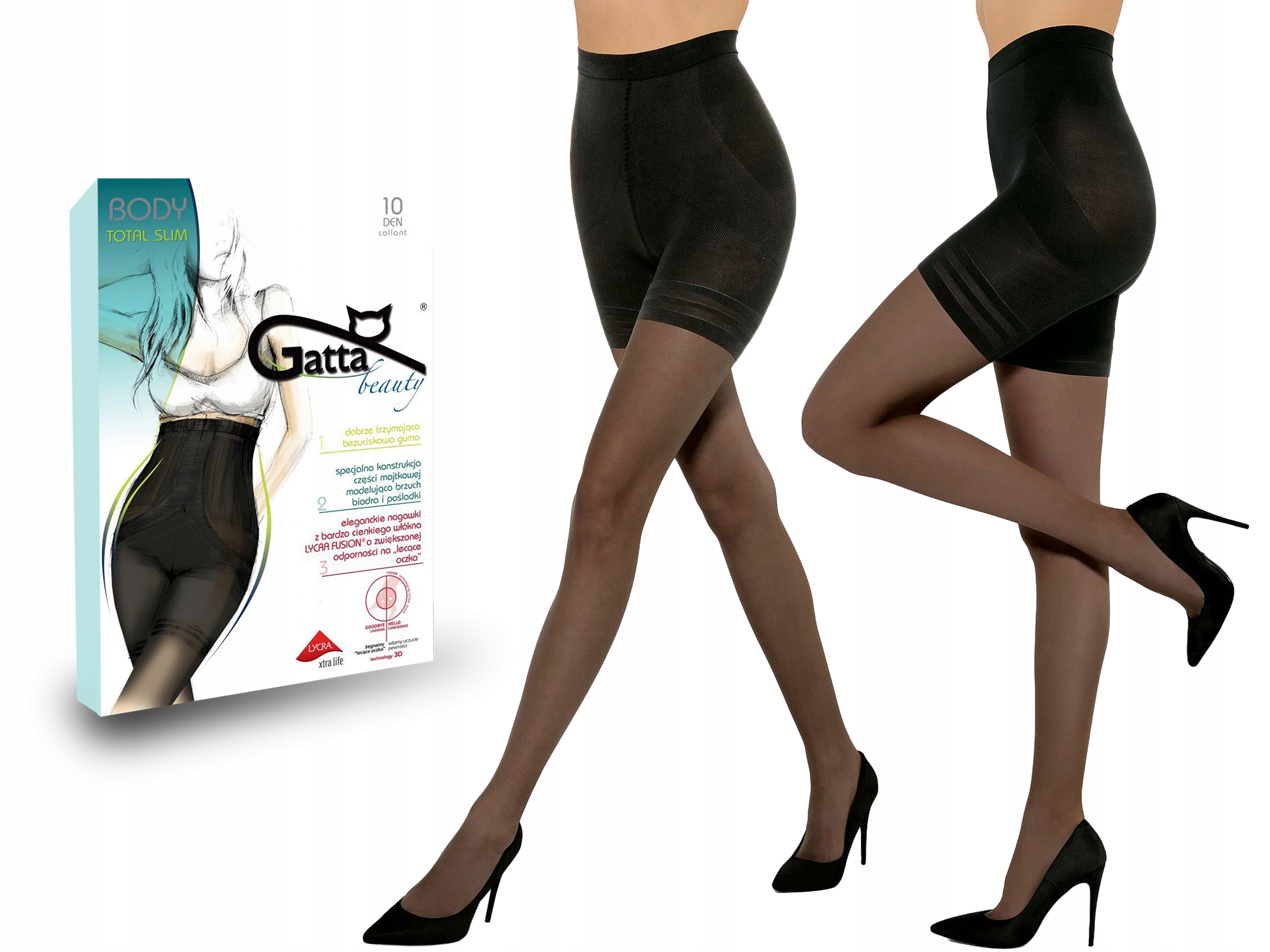 

Rajstopy Body Total Slim Gatta, 10 den, nero, 4-L