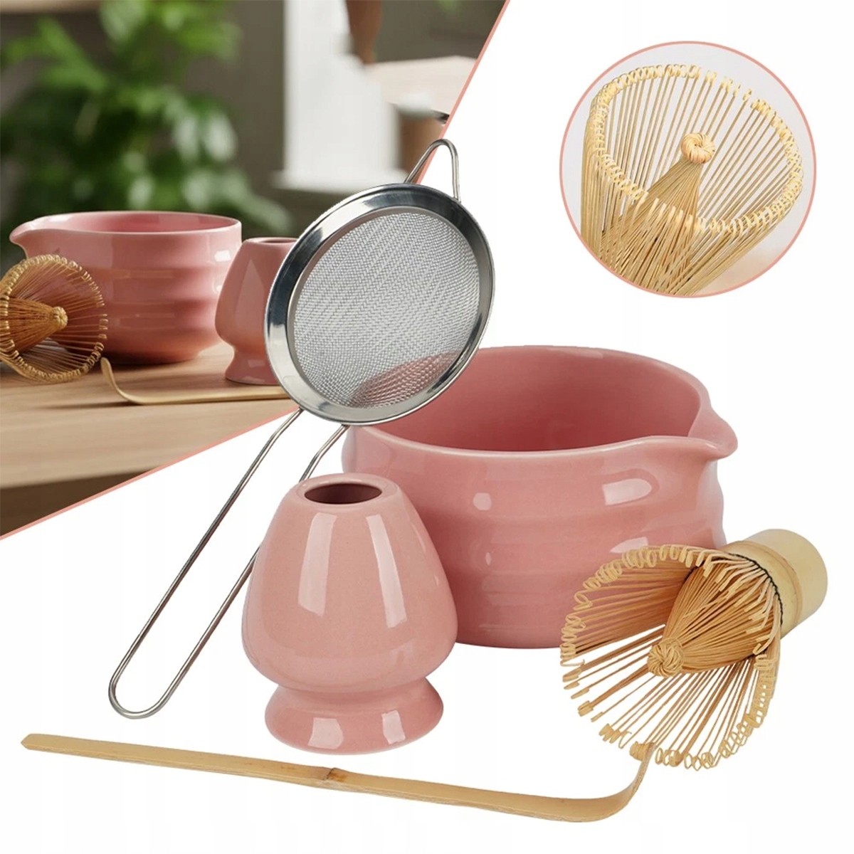 Zestaw do Matchy – Miska i Miotełka, Zestaw Startowy Różowy