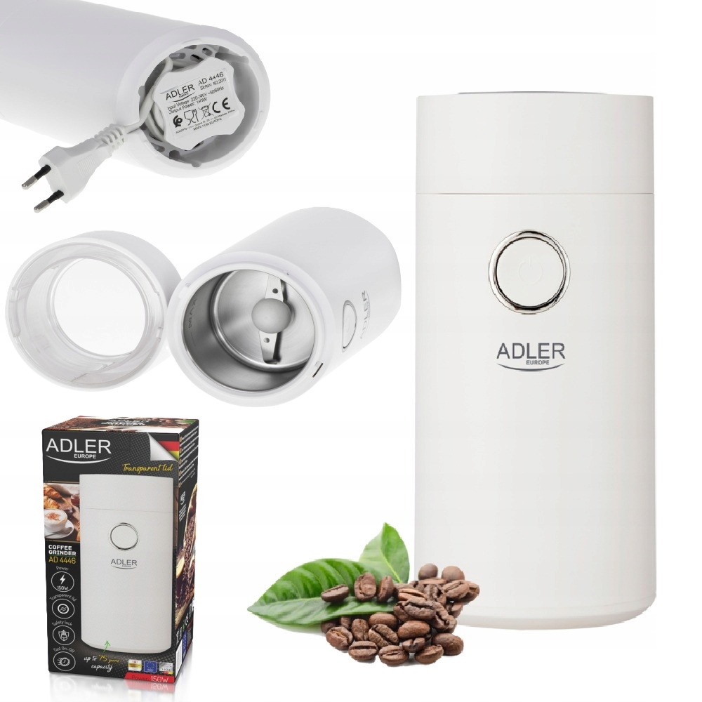 Elektrický mlýnek na mletí kávy s ořechy a kořením 150W Adler AD4446 Ws