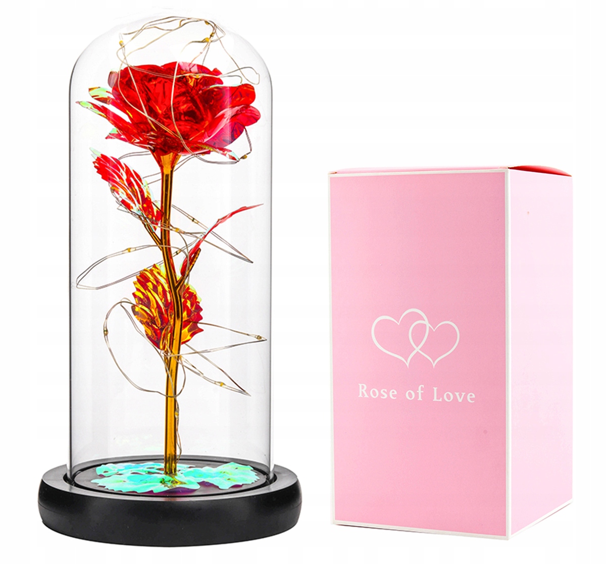 WIECZNA RÓŻA W SZKLE LED ŚWIECĄCA KLOSZ NA PREZENT DLA NIEJ KWIATY AG776