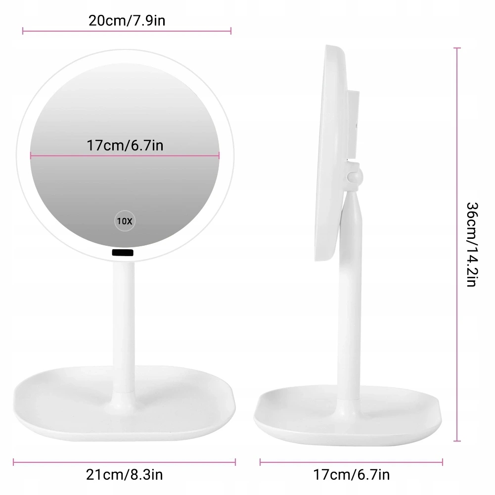 LUSTERKO DO MAKIJAŻU PODŚWIETLANE LED POWIĘKSZAJĄCE 10X Rodzaj kieszonkowe