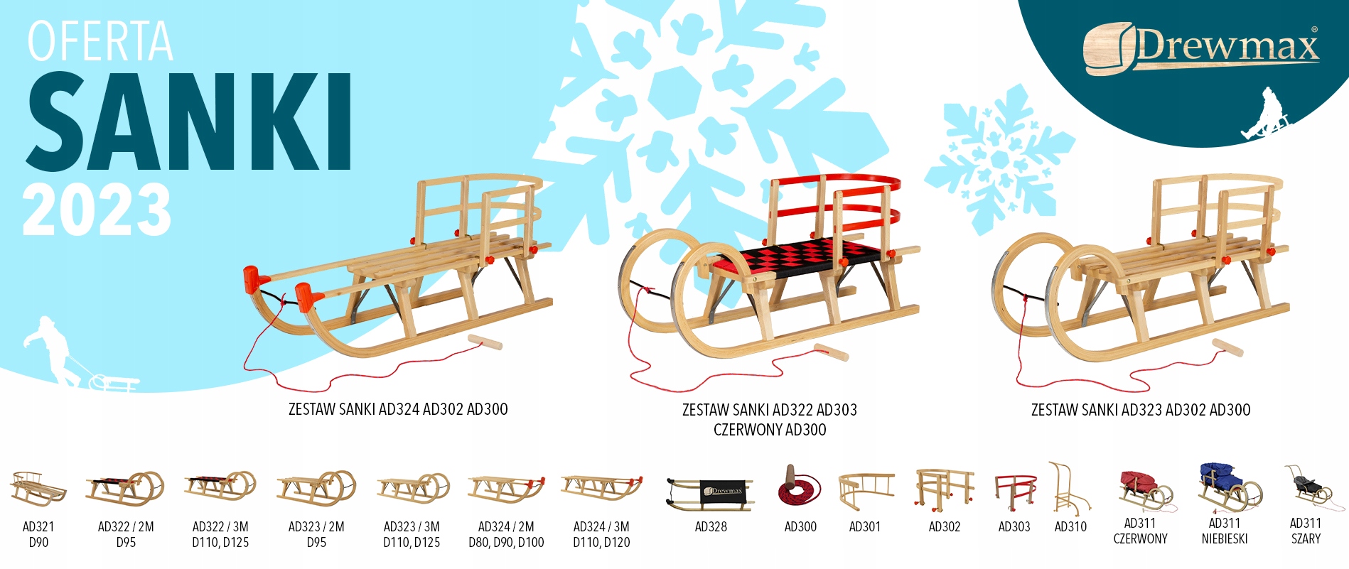 SANKI DREWNIANE POLSKIE 90CM AD321 SZNUREK GRATIS! Kod producenta AD321