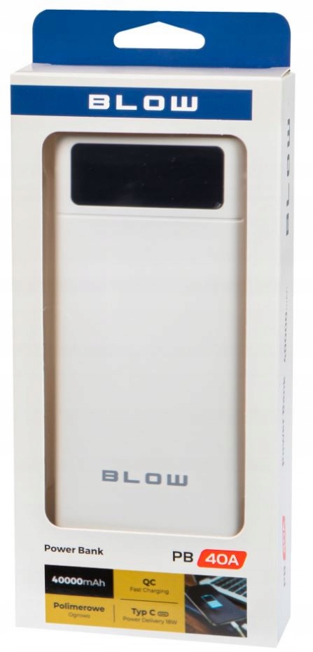 Power Bank 40000mAh 2xUSB USB-C biały szybki PD QC Złącza microUSB USB inne
