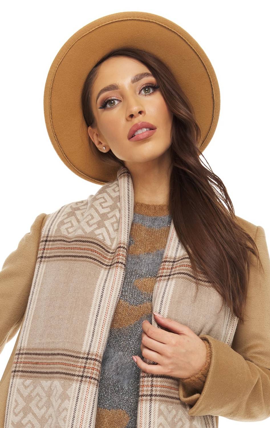 KAPELUSZ DAMSKI FILCOWY CAMELOWY złoty łańcuszek Marka inna