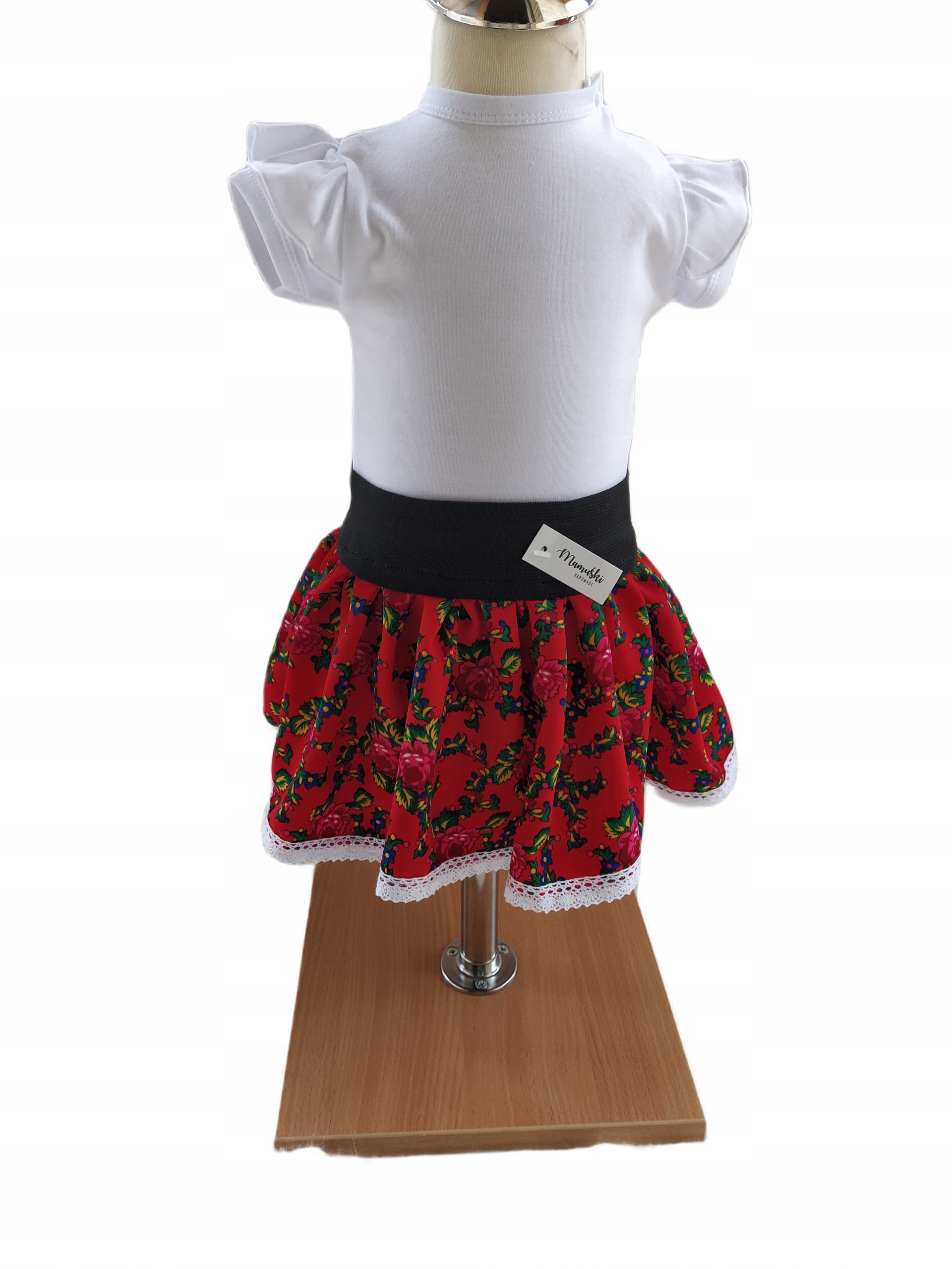 Spódnica + body białe strój krakowski góralski 92 Cechy dodatkowe falbanki kokarda koronka