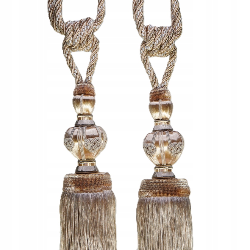 Chvost Premium ozdobný na záclony a závěsy, bledě zlatý s kožíškem, 60 cm