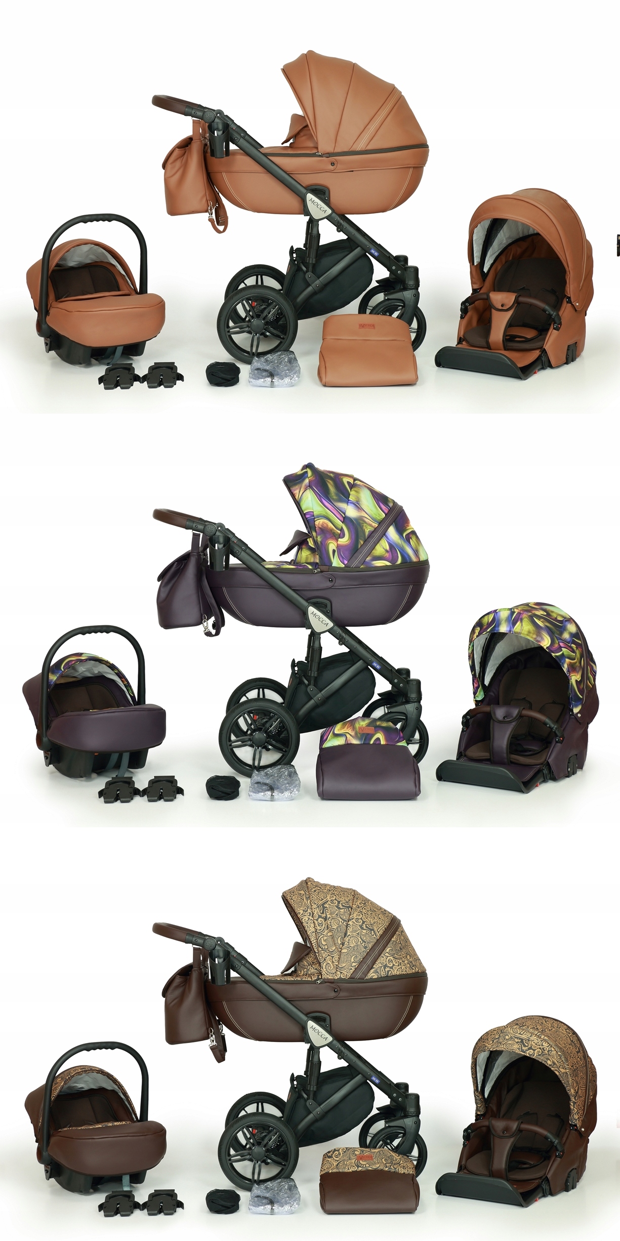 WÓZEK DZIECIĘCY VERDI MOCCA 3W1+ TORBA + AKCESORIA Rodzaj kół Żelowe