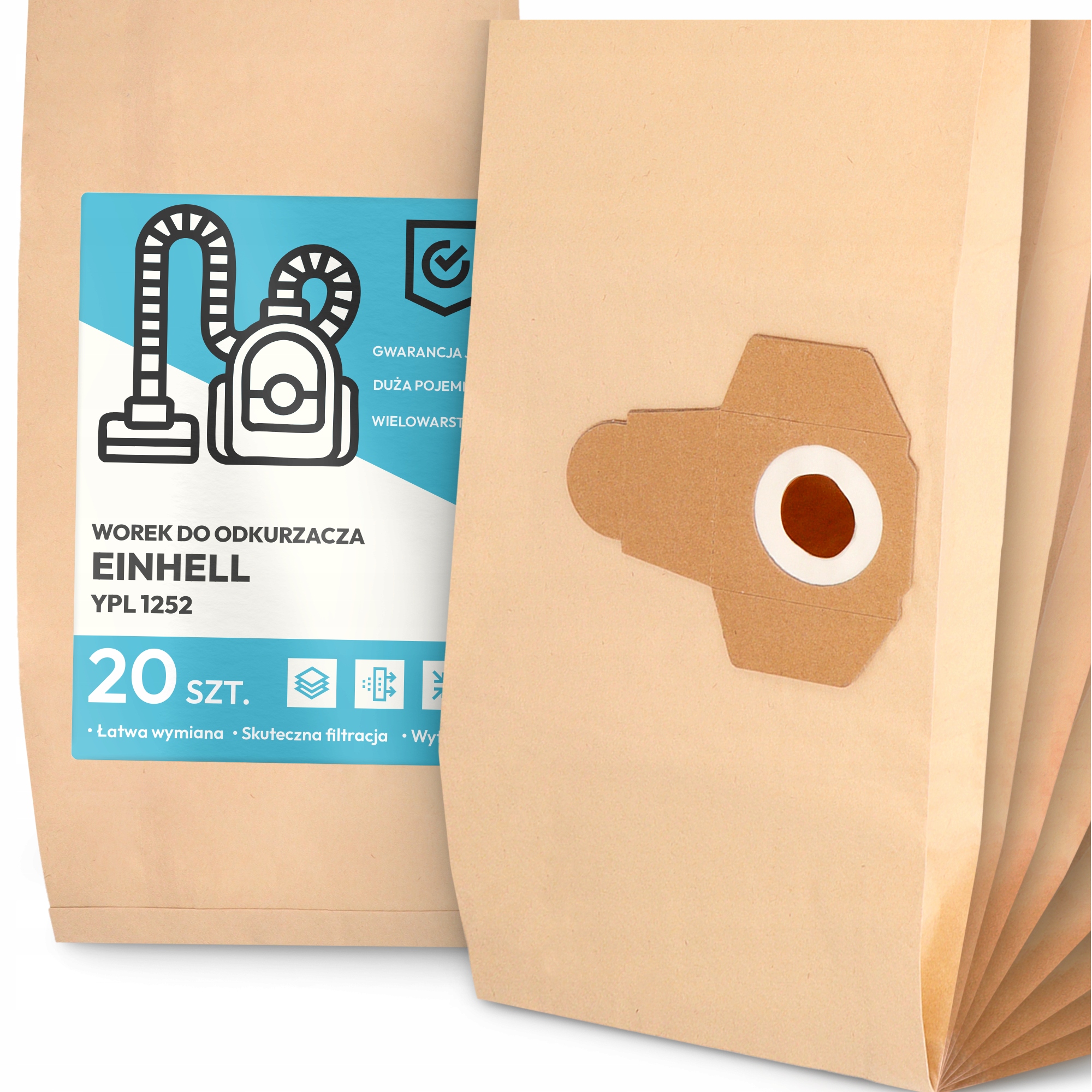 20 x Sáček Do Vysavače Einhell Ypl 1252 Papírový Velký Silný Sáčky 2A