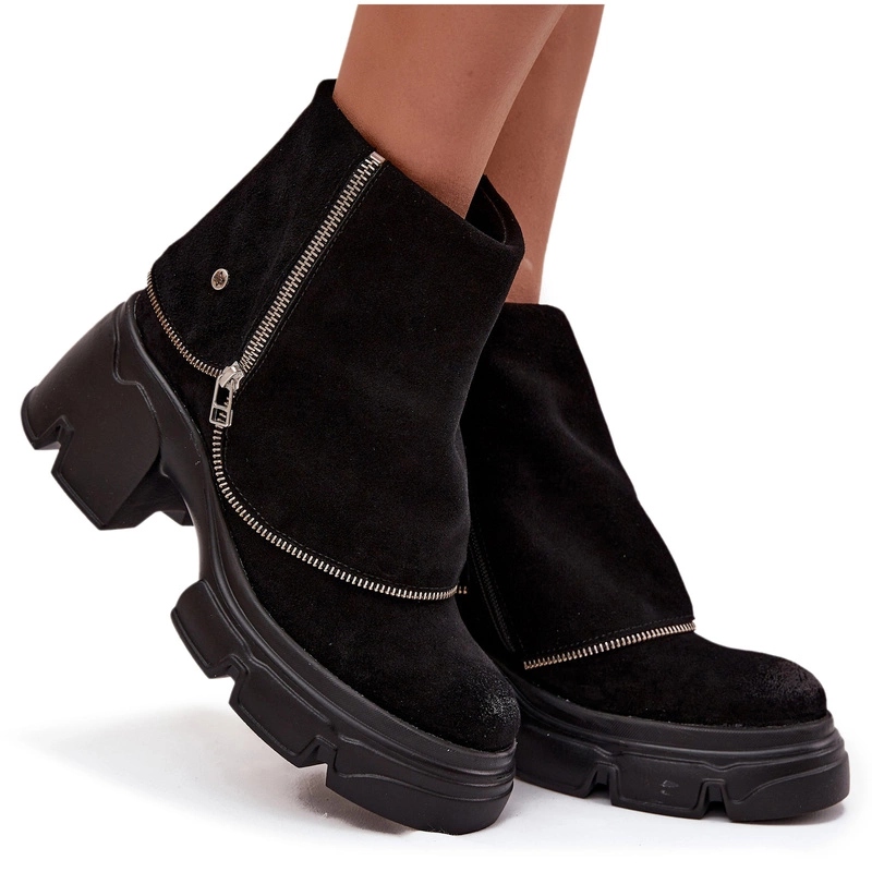 Kotníkové Kotníkové Boty Z Přírodní Kože S Vyhrnutým Svršek Maciejka 07145-01 Černé 39