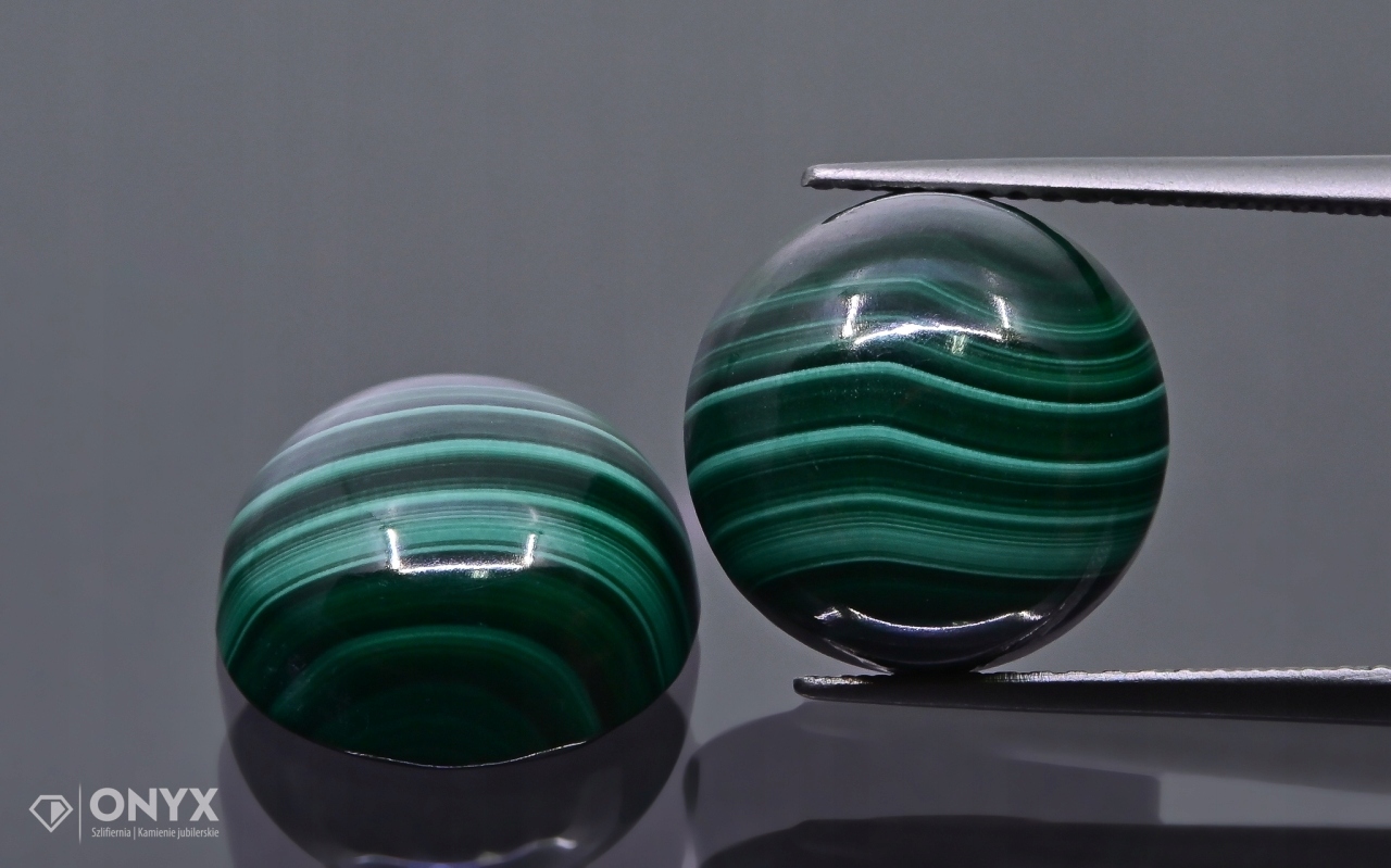 Malachit kabošon Pár kulatý fi 11,8 mm