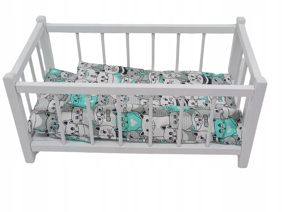 ŁÓŻECZKO DLA LALKI LALEK DREWNIANE BIAŁE POŚCIEL