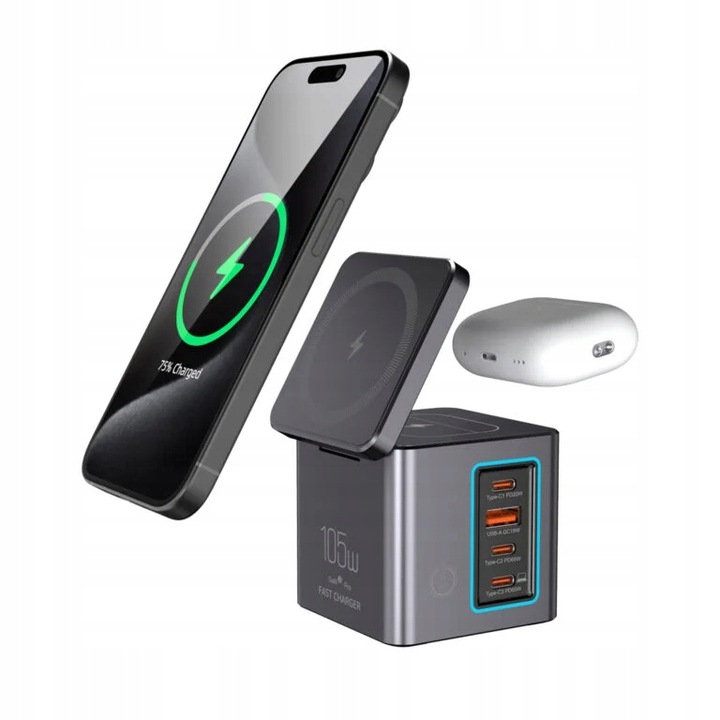 Bezdrátová Indukční Nabíječka Pro Telefon Sluchátek 6v1 105W Pps Qi