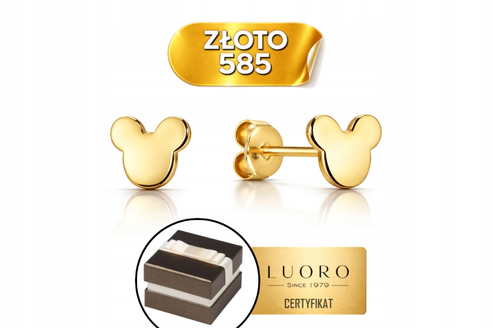 Náušnice Zlaté 585 14K Vzor Myšky Tužka 5,5 MM Jemný Elegantní