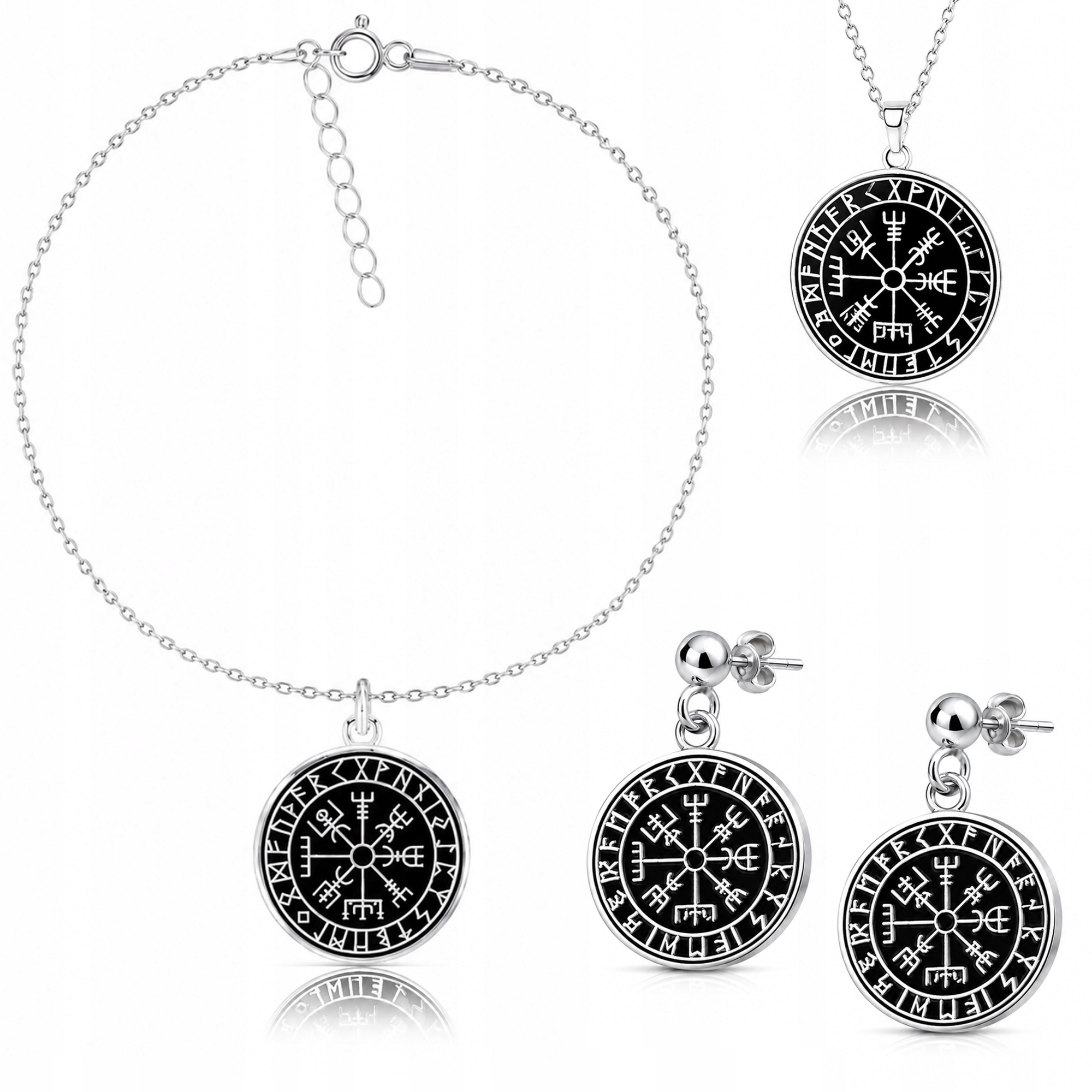 Runový Kompas Vikingů Vegvisir Sada šperků ankr stříbro 925