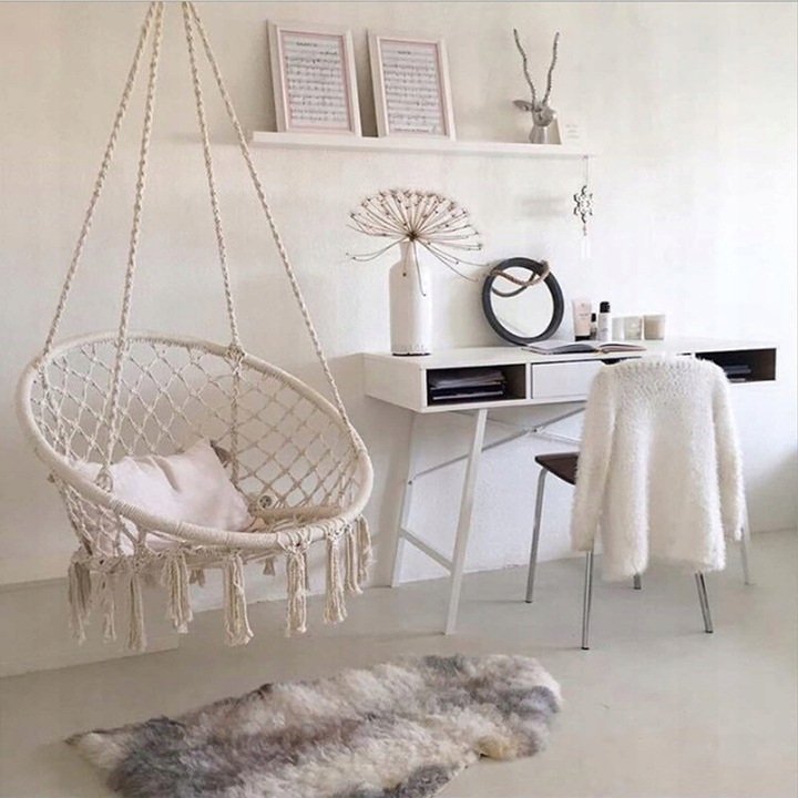 HUŚTAWKA BOCIANIE GNIAZDO Z PODUSZKĄ XXL ZESTAW OGRODOWY BEŻOWY BOHO 120CM Głębokość produktu 80 cm