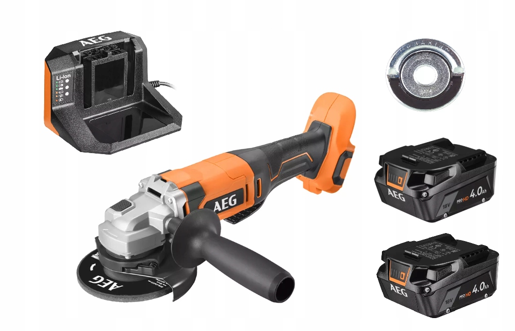 Szlifierka Kątowa Aeg BEWS18-125X2-402B 18V 125MM 2 X Aku 4,0AH Ładowarka