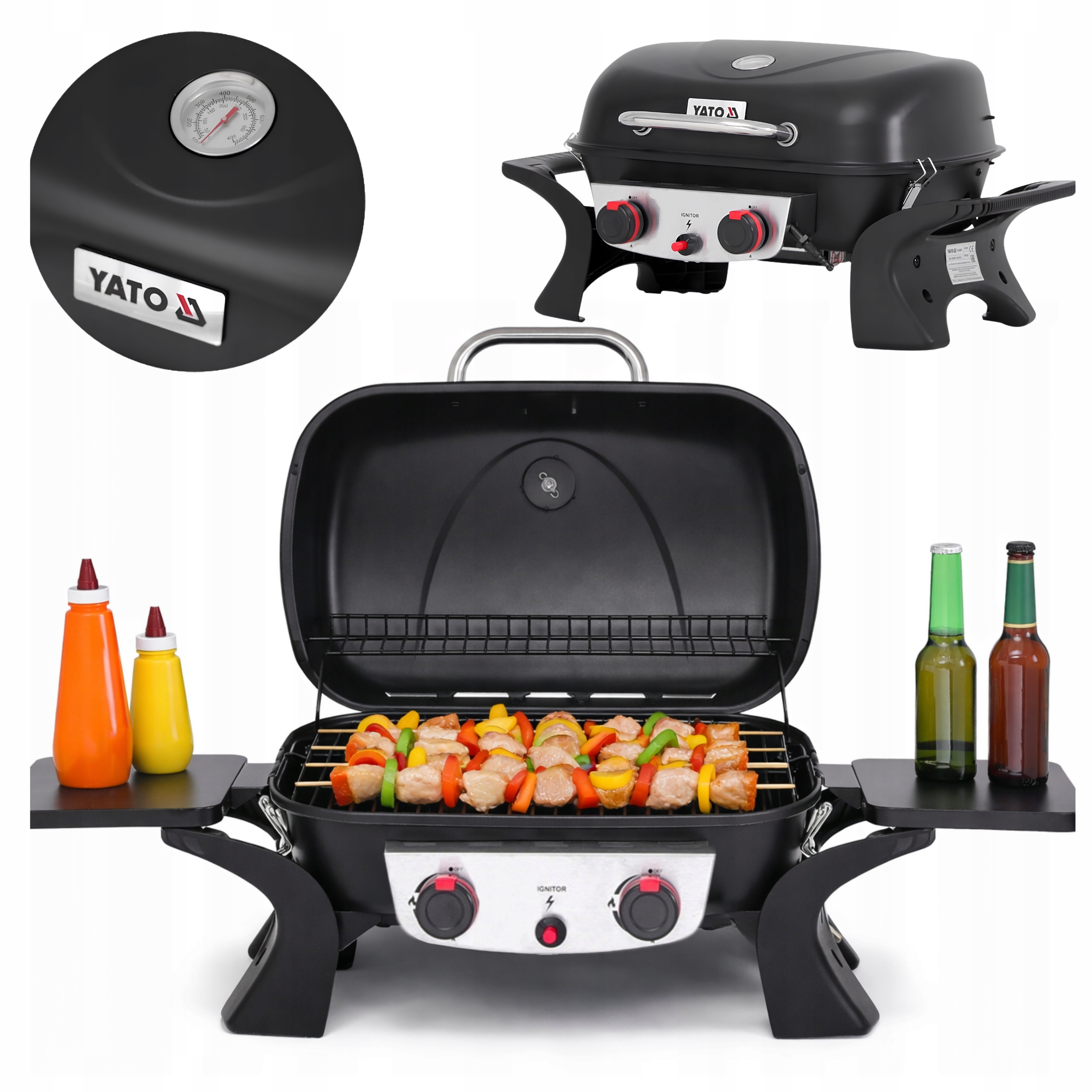 Turistický plynový gril prenosný skladací stolový 2 horáky 2x2,5 kW Yato