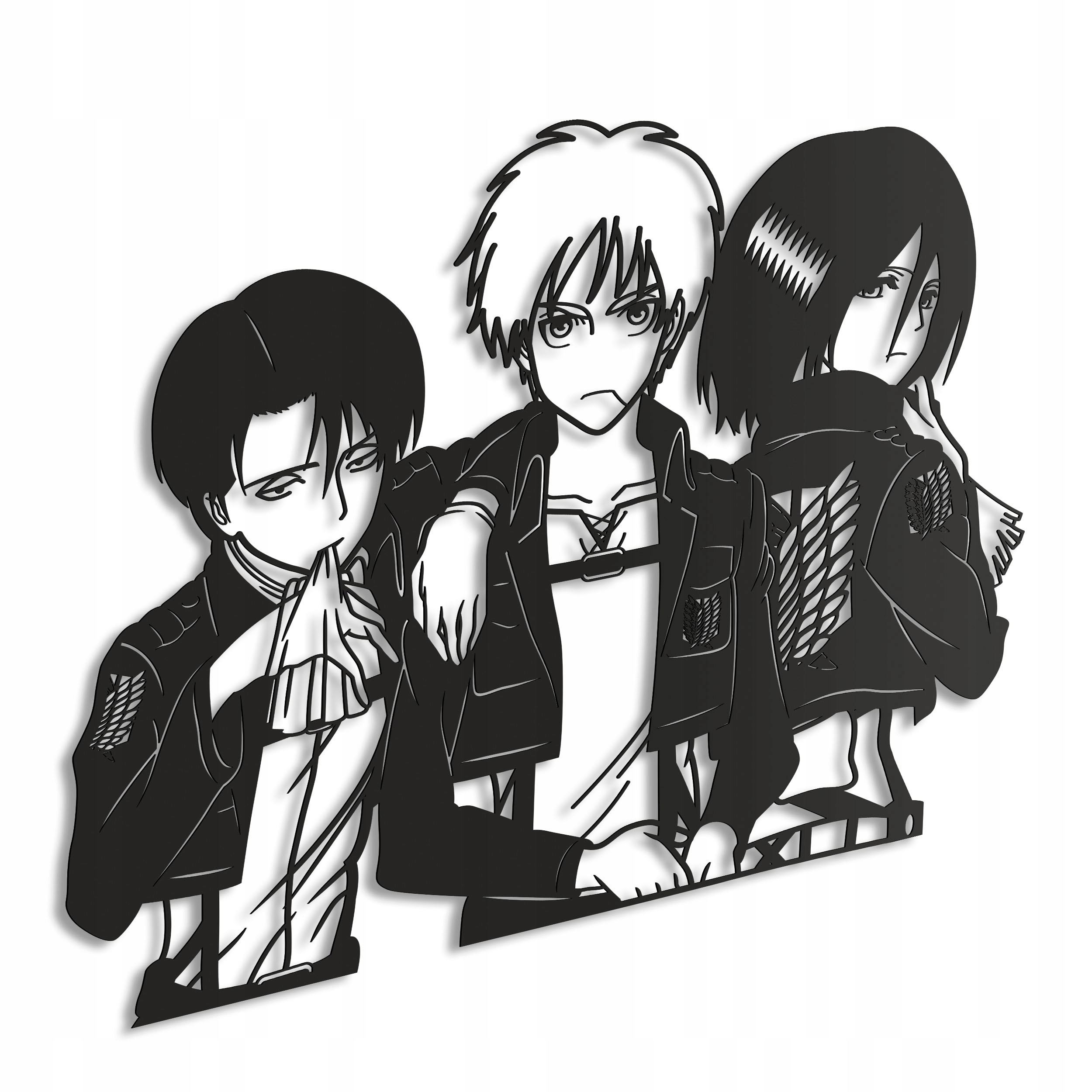 Drevený obraz Anime Attack on Titan Levi Eren Mikasa Nástenná Dekorácia XL