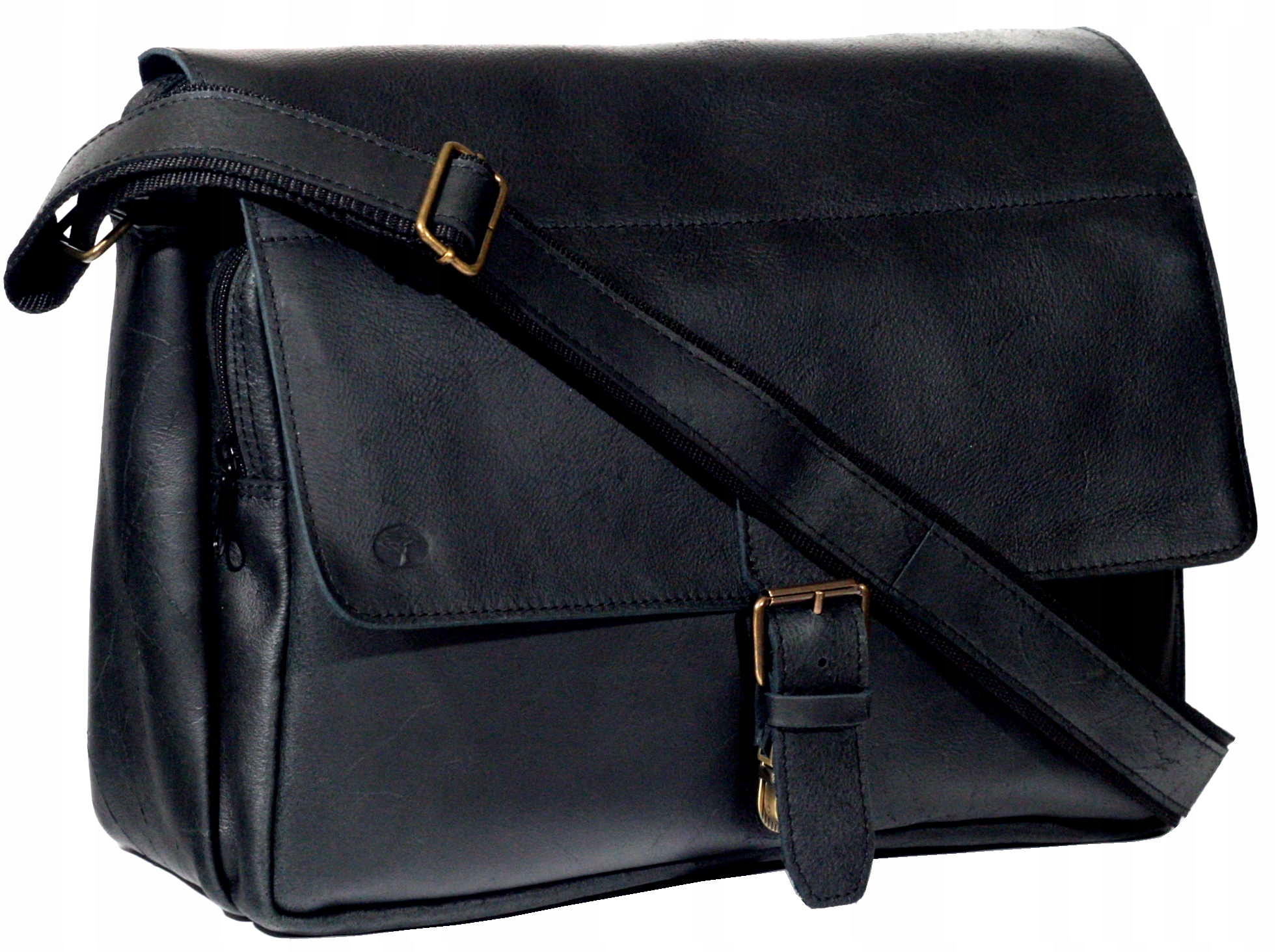 Černá velká kožená taška, která pojme notebook 15, polská výroba aktovky