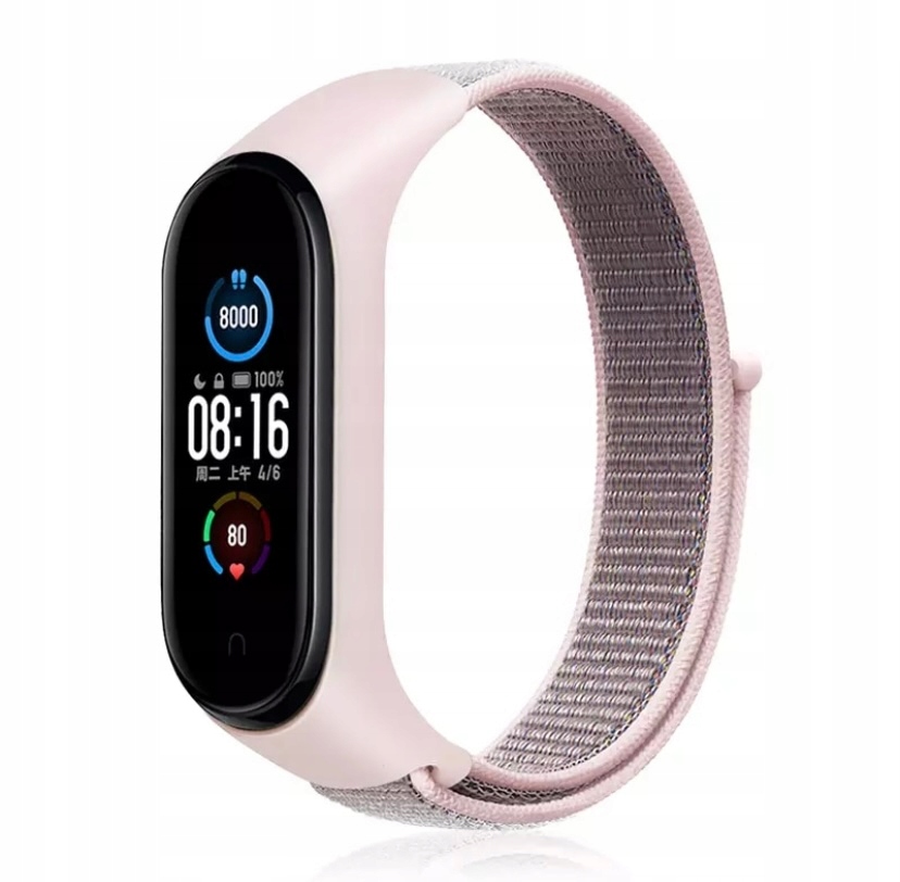 PASEK OPASKA BRANSOLETA DO MI BAND 5/6/7 | PIASEK RÓŻY NYLON TKANINA