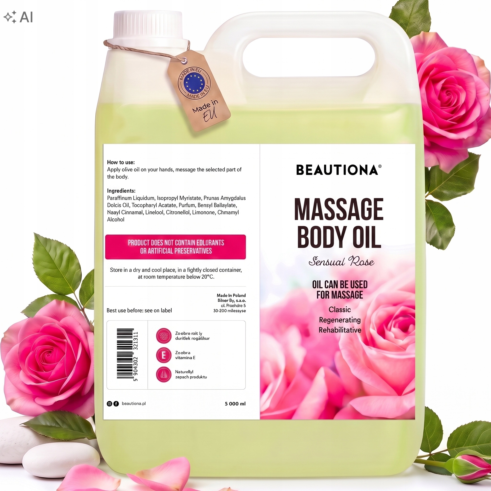 Růžový Masážní Olej 5 L Spa Olej Tělo Obličej Relax Růže Sensual Rose