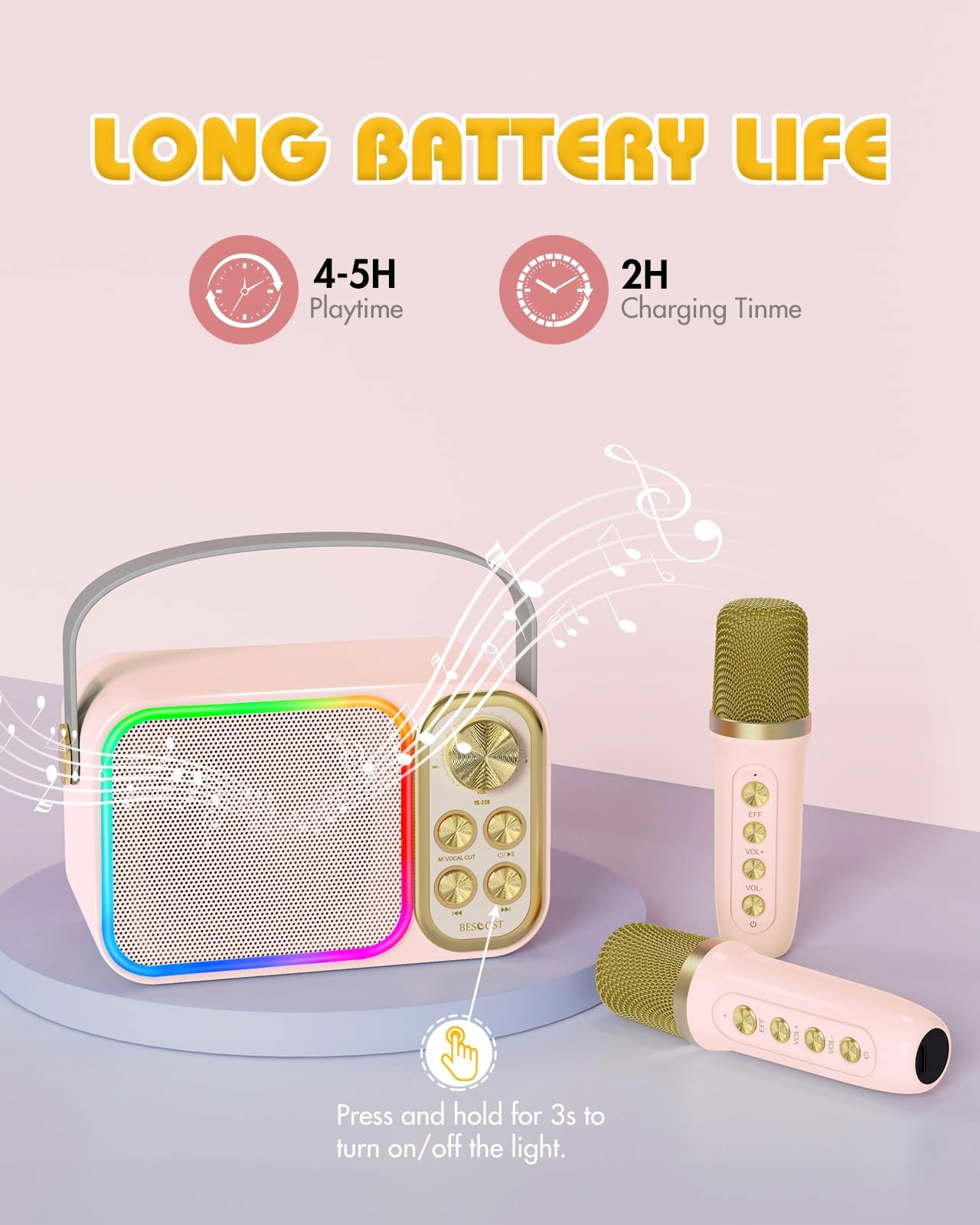 BESCOST Karaoke Zestaw LED Bluetooth Dla Dzieci i Dorosłych Na Imprezy — miniatura 4