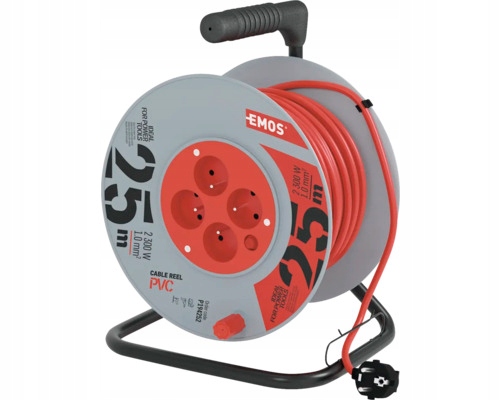 Prodlužovací Kabel bubnový Emos 25 m 3x1,0 mm2 4 ks zásuvek červená pojistka