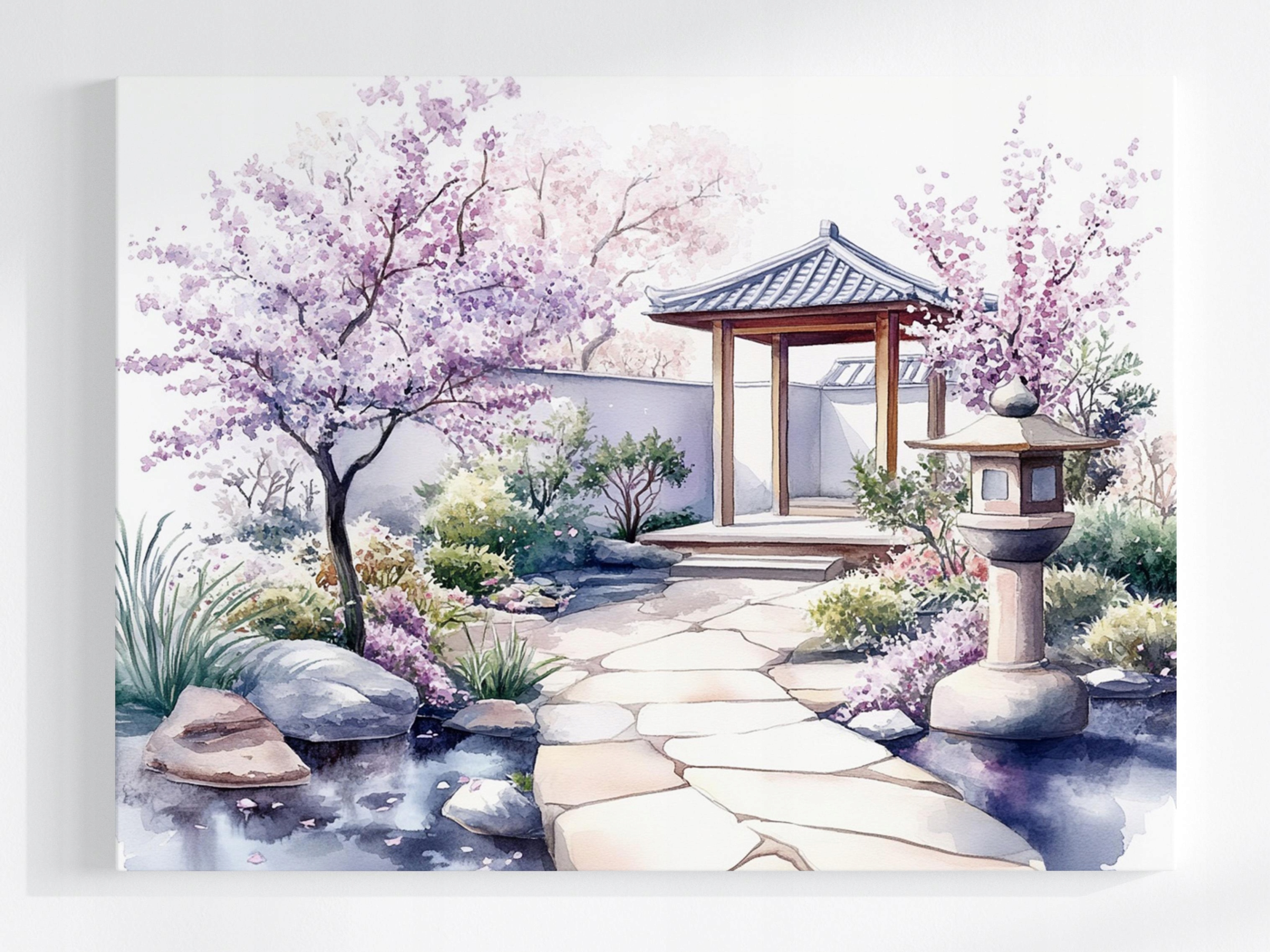 Obraz Na Plátně Canvas Akvarel Japonsko Zahrada Višeň Sakura Květiny 80x60