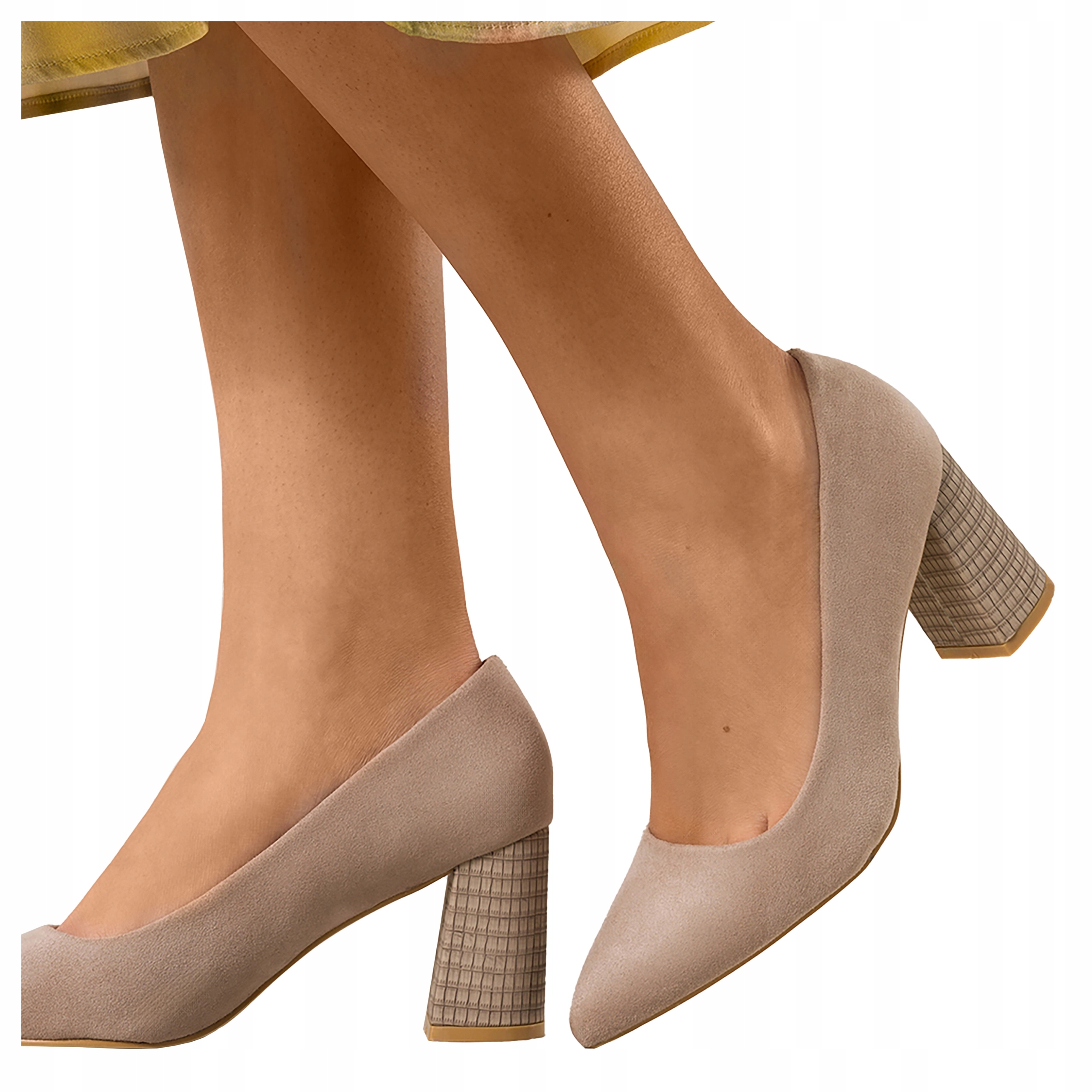 Beżowe Czółenka Damskie Na Obcasie Słupku Klasyczne Stabilne r 38