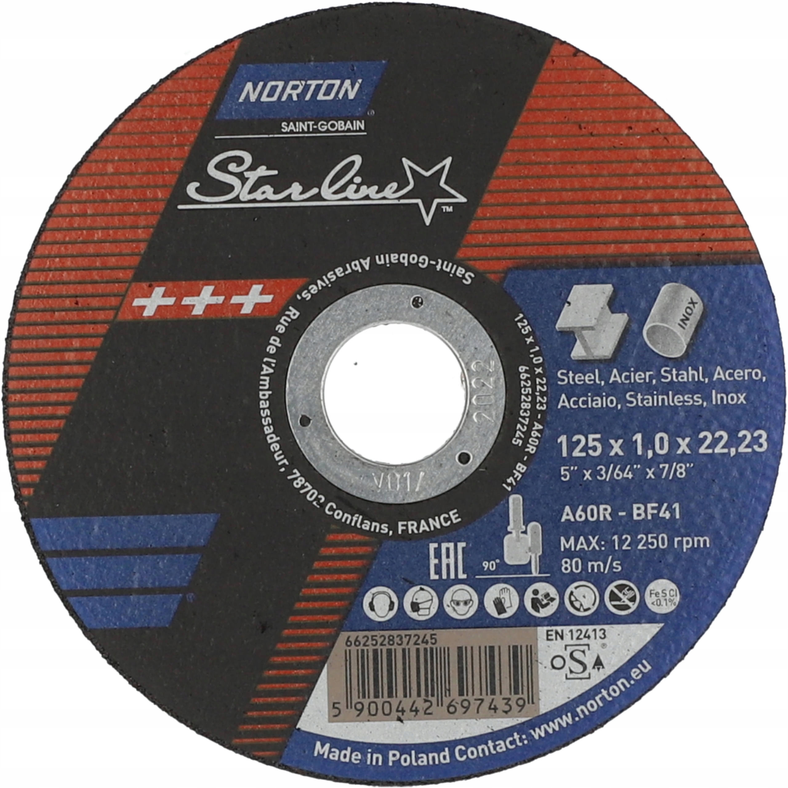 

Norton Starline Tarcza do Cięcia Stal Inox 125mm