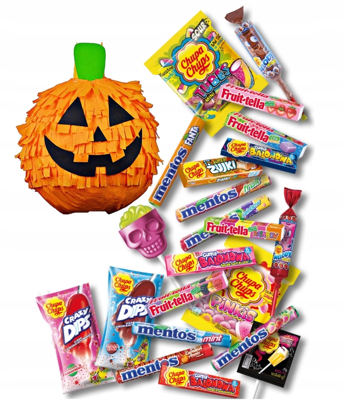 Piniata Dynia ze słodyczami mix do 1kg Mentos Chupa Chups Fruittella
