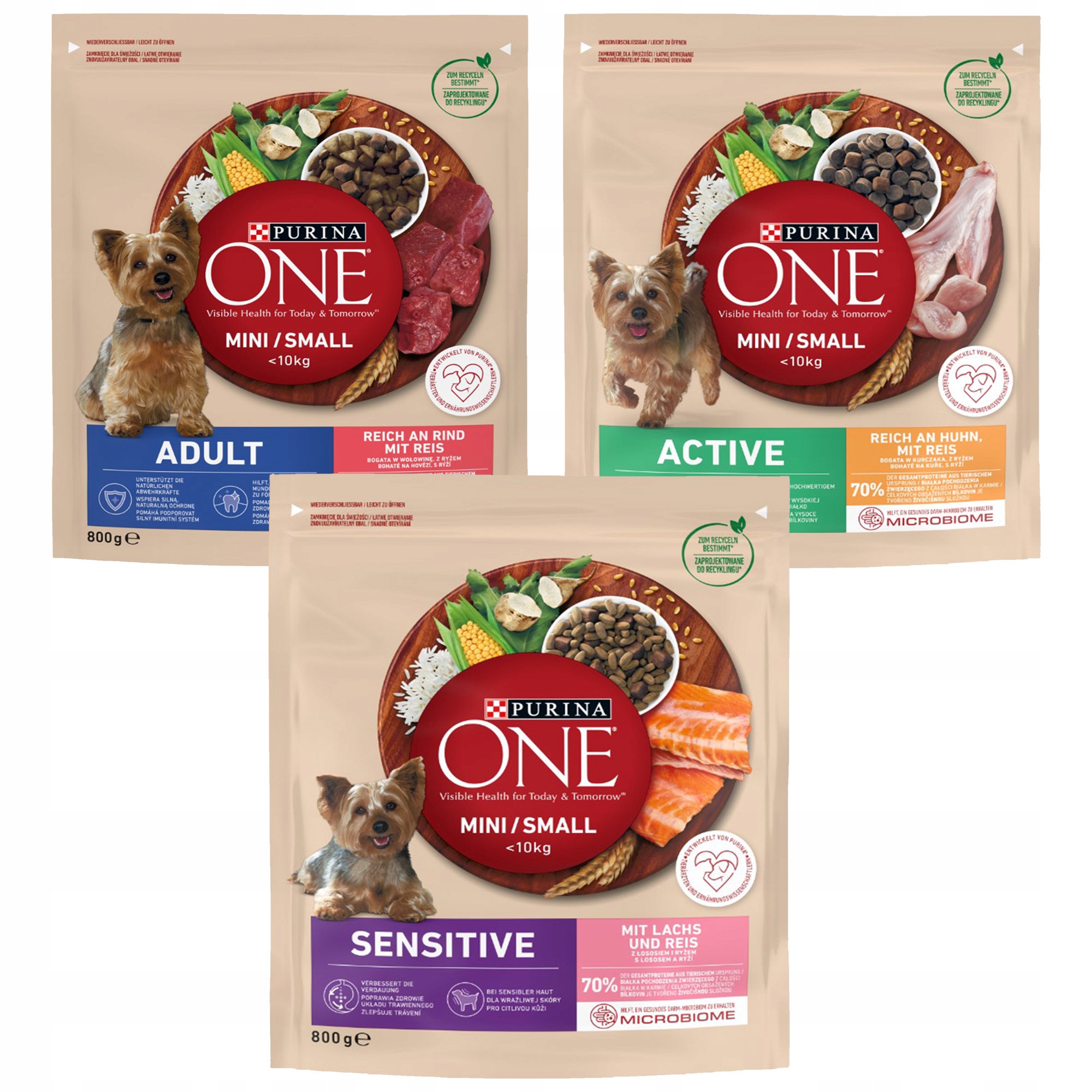 Levně Purina One Mini Suché Krmivo pro psy Mix 3 příchutí 800 g x 3 kusy