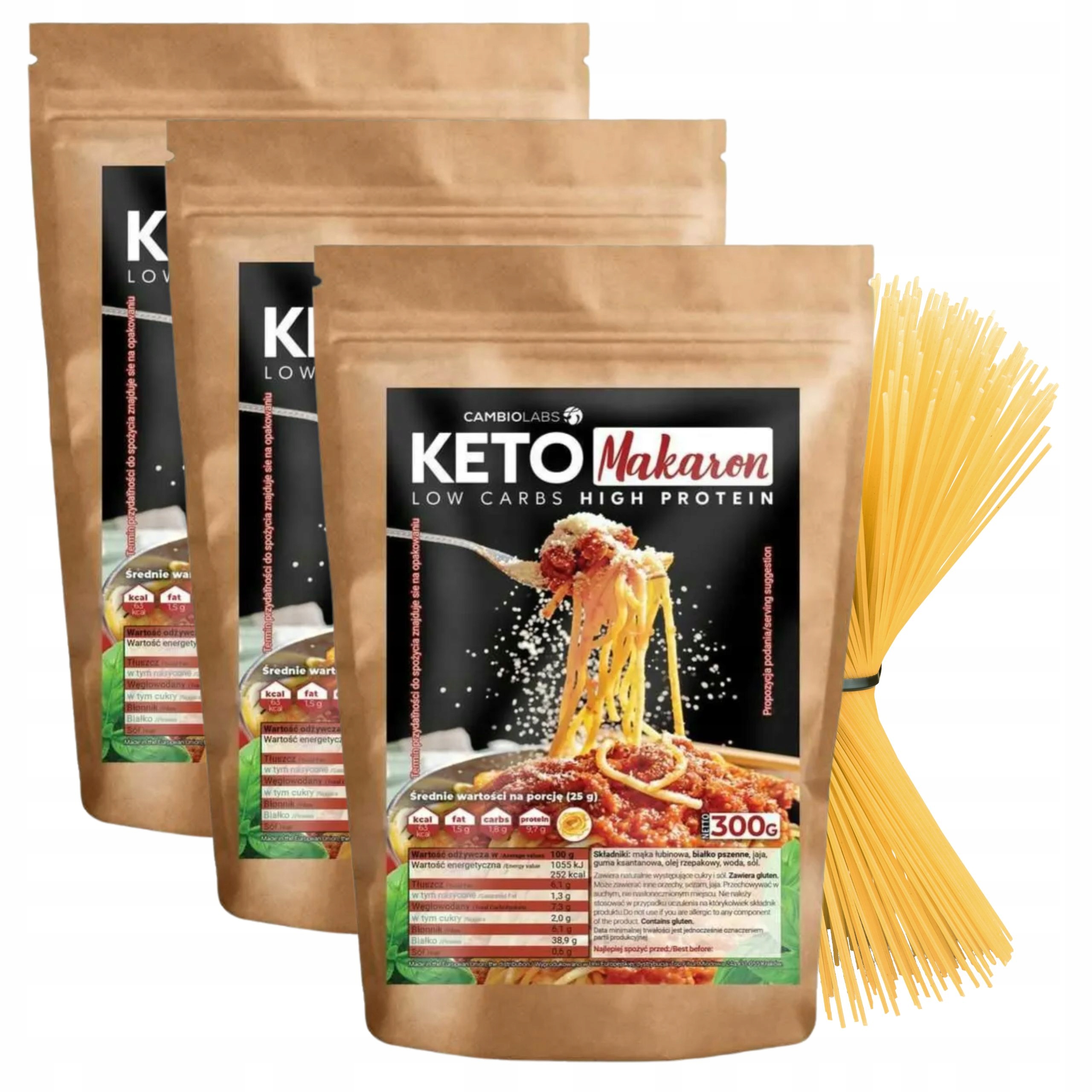 Levně Těstoviny s vysokým obsahem bílkovin bez sacharidů Keto CambioLabs x3