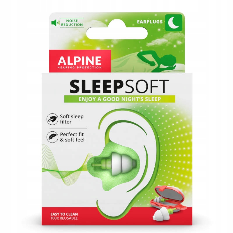 Zatyczki do uszu do spania Alpine SleepSoft, mocne tłumienie hałasu o 25 dB