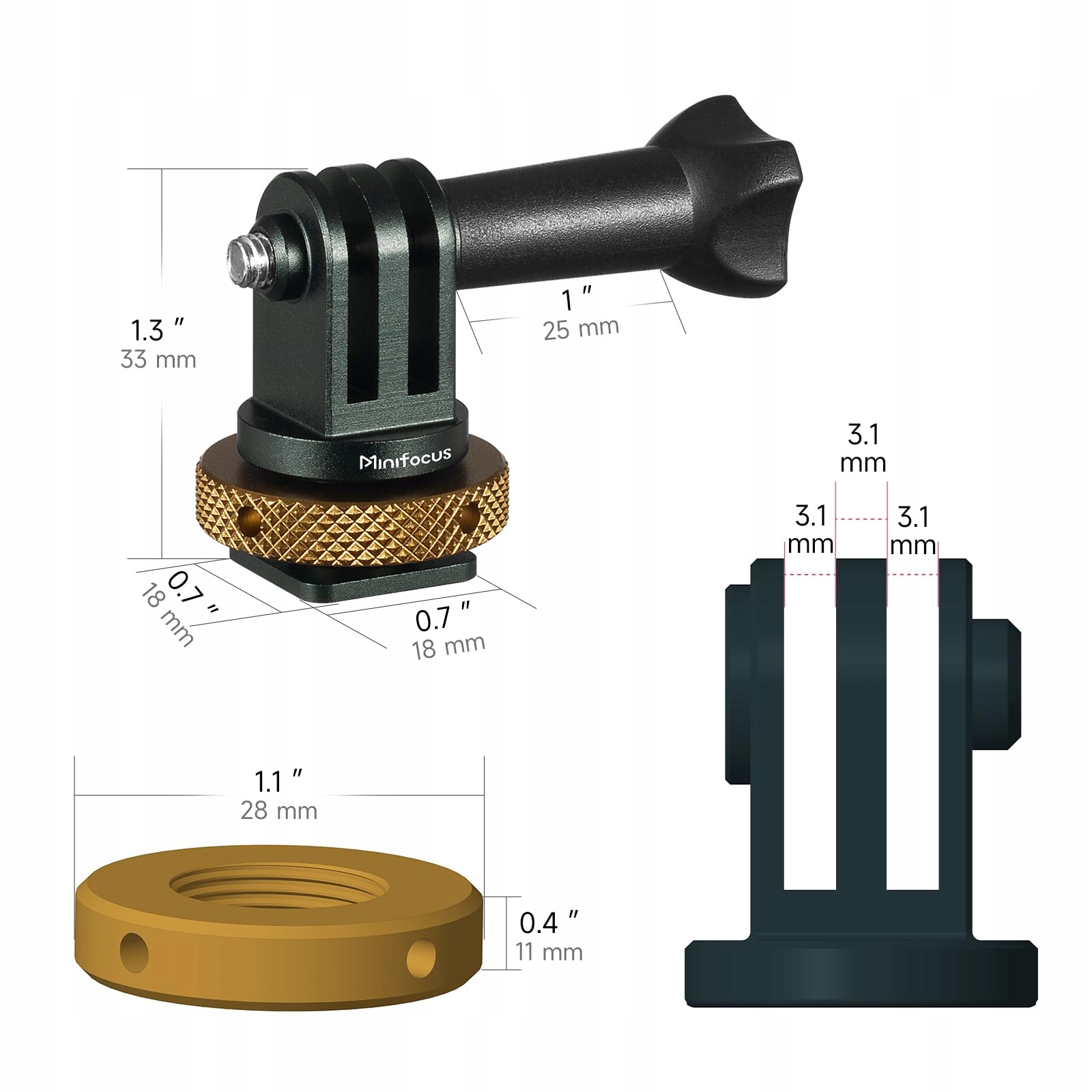 ADAPTER COLD SHOE GOPRO KAMERA HERO DJI OSMO ACTION CAMPARK ALUMINIUM — miniatura 5