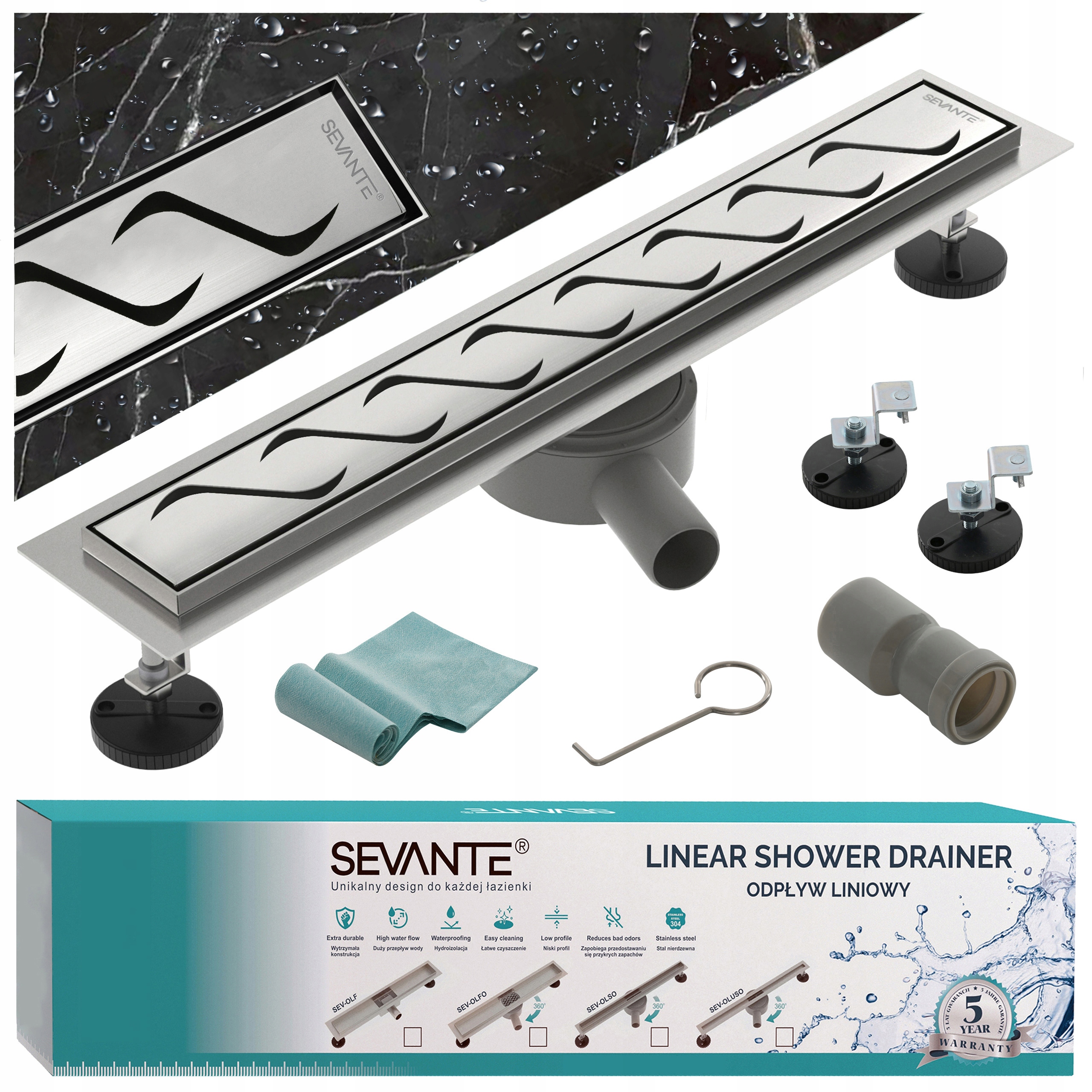 Lineárny odtok s maskovačom 60 cm Flat inox nerezová oceľ, otočný sifón