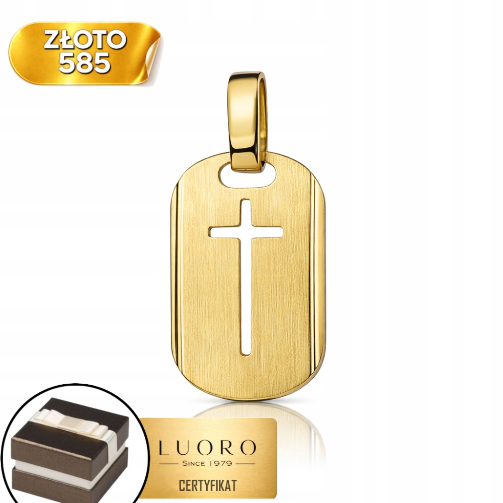 Zlatý Medailon 585 14K Saténová Destička Křížek 2,2 CM Elegantní