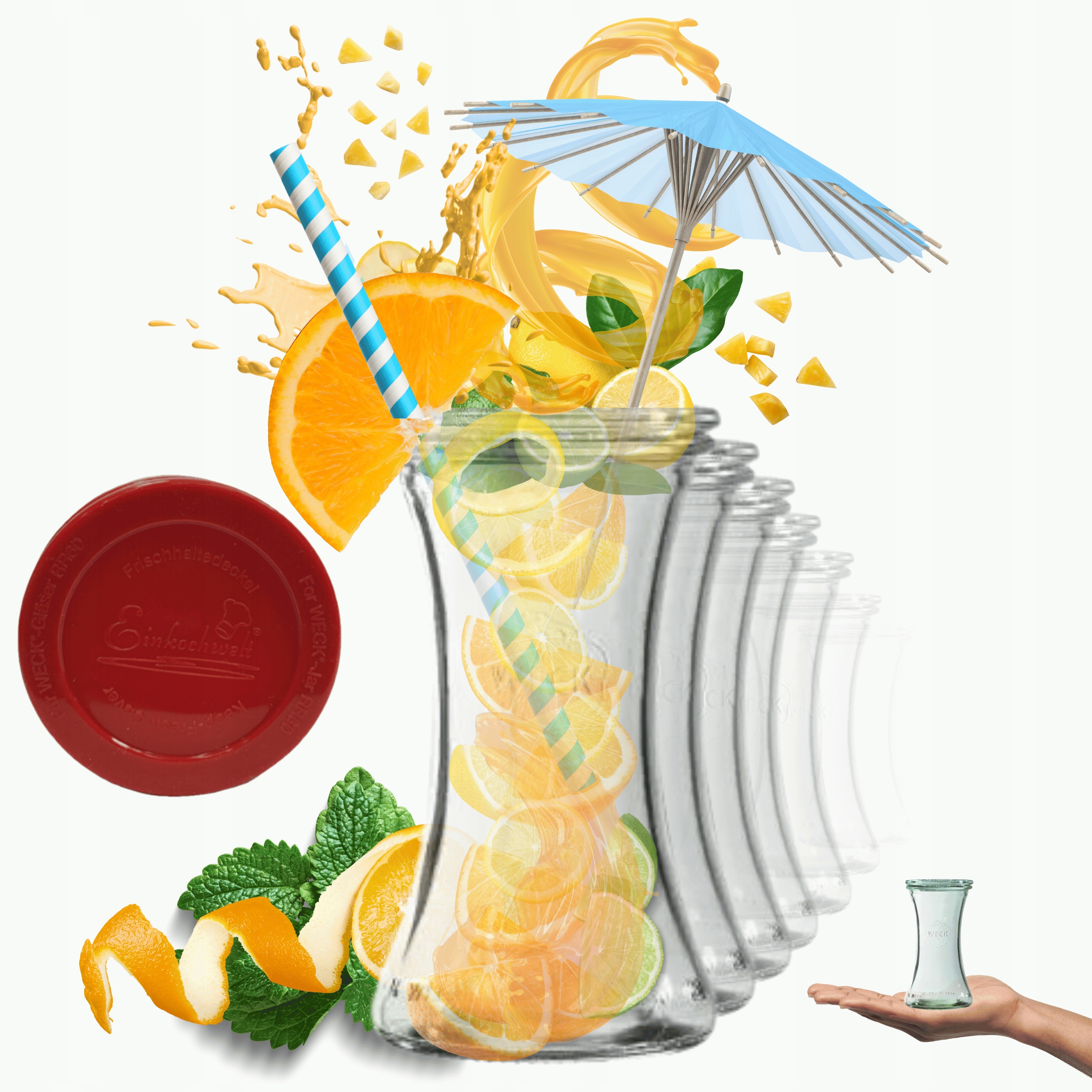 Poháre Weck 200 ml poháre Deli žiaruvzdorné silikónové, veká 6ks, Trvanlivé