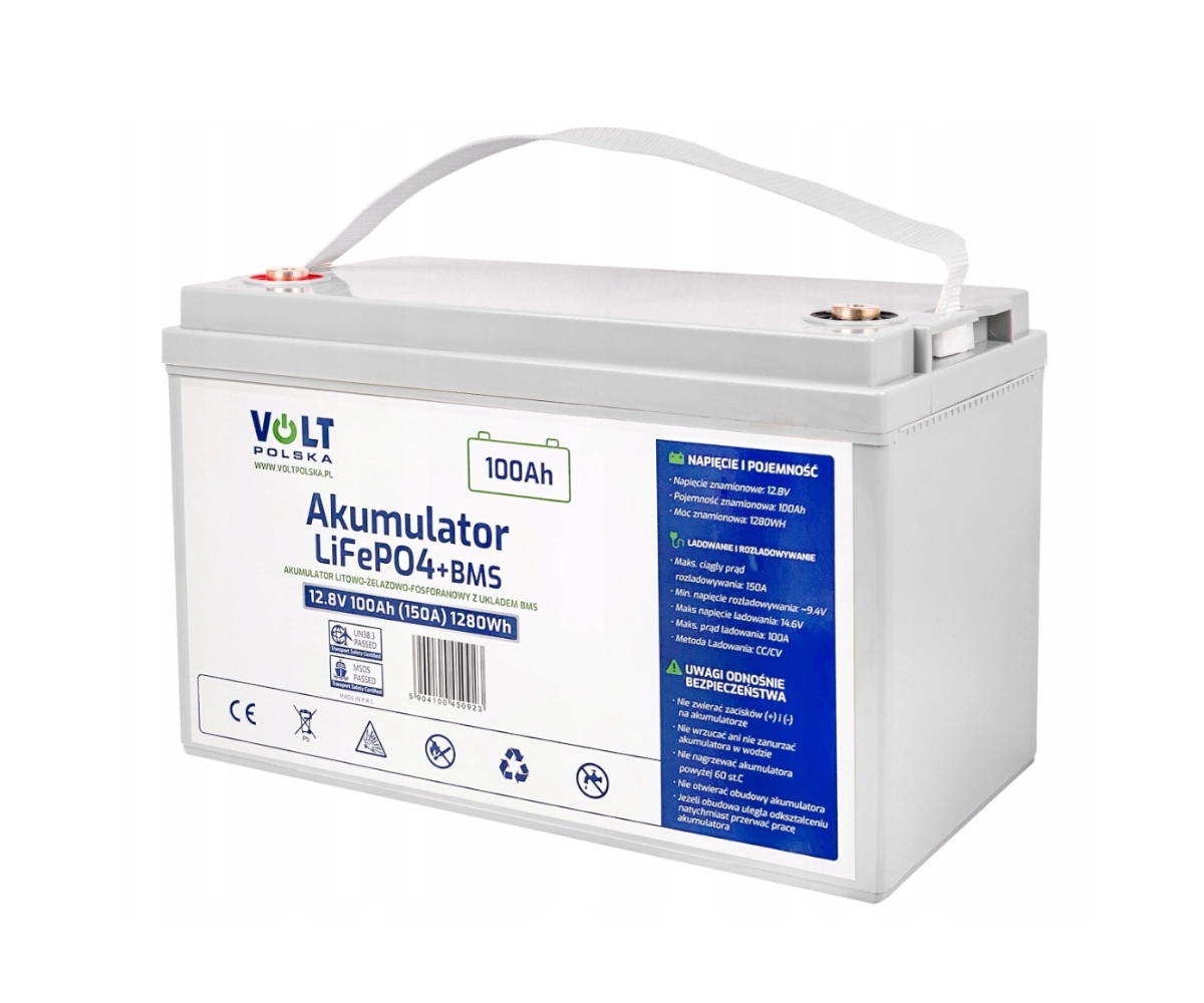 Akumulator LiFePO4 Volt Polska Bms 12,8V 100Ah do Kampera Łodzi Off-Grid