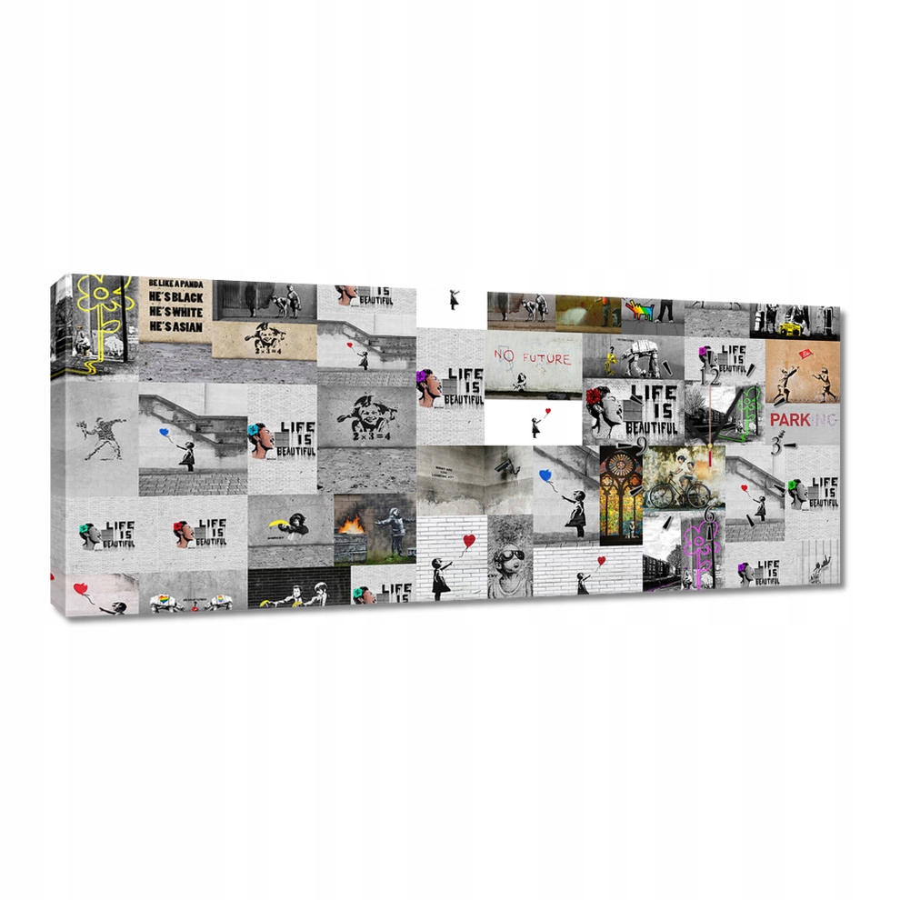 

Zegary ścienne 100x40 Mega Mix Banksy Kolaż