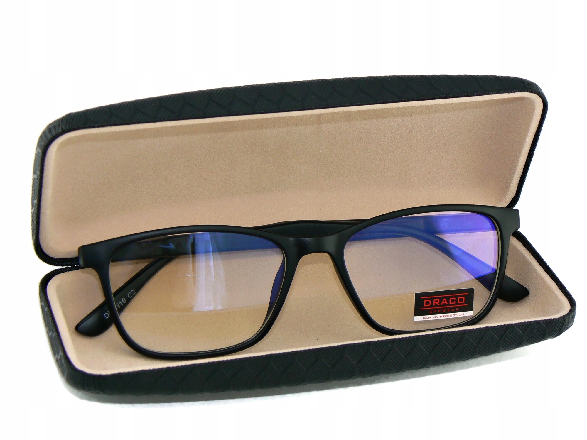 MĘSKIE OKULARY ZERÓWKI Z FILTREM BLUE LIGHT ANTYREFLEKSEM DO KOMPUTERA ETUI