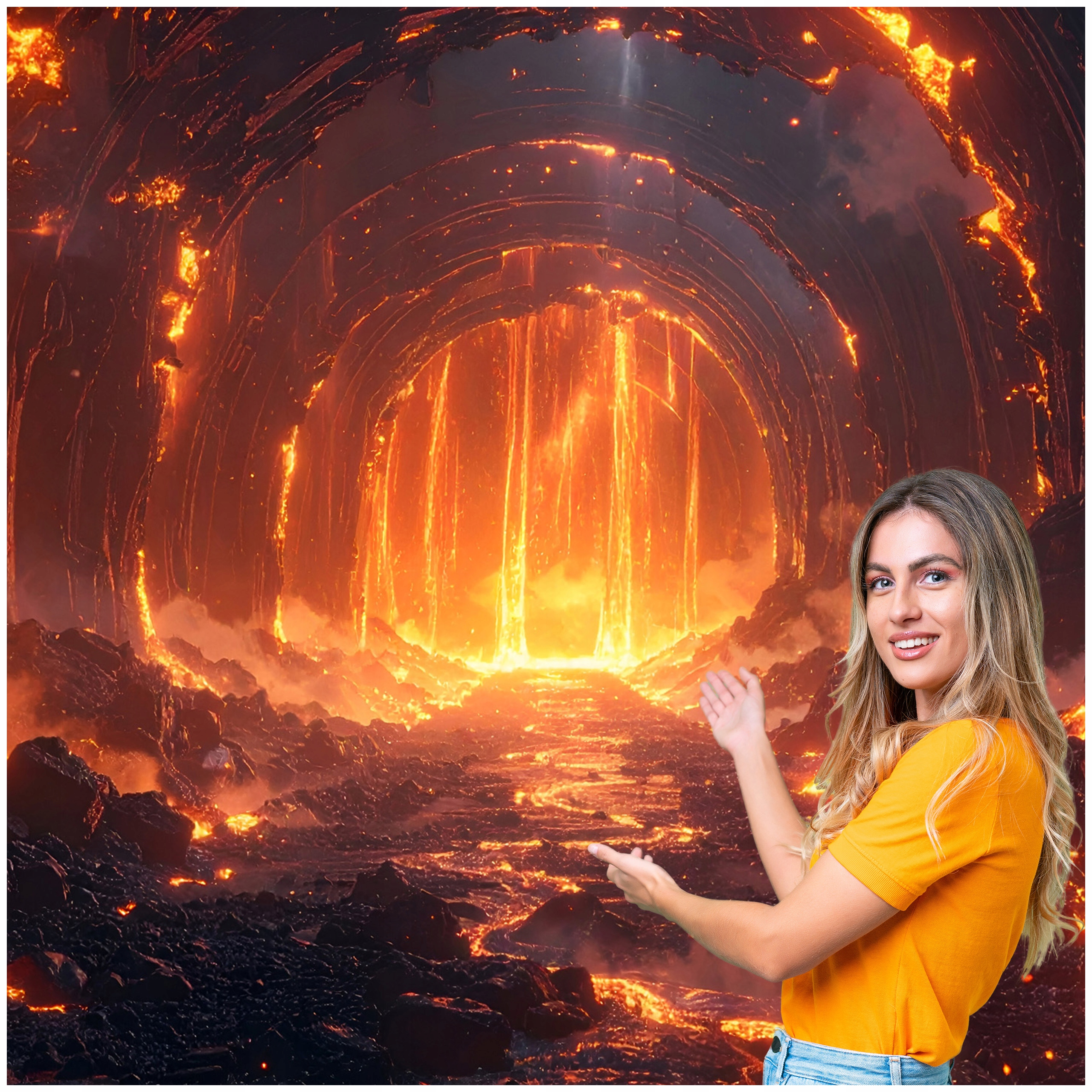 Fototapeta 3D Tunel Chodba Jaskyňa Láva Oheň 490x280 TUN42W